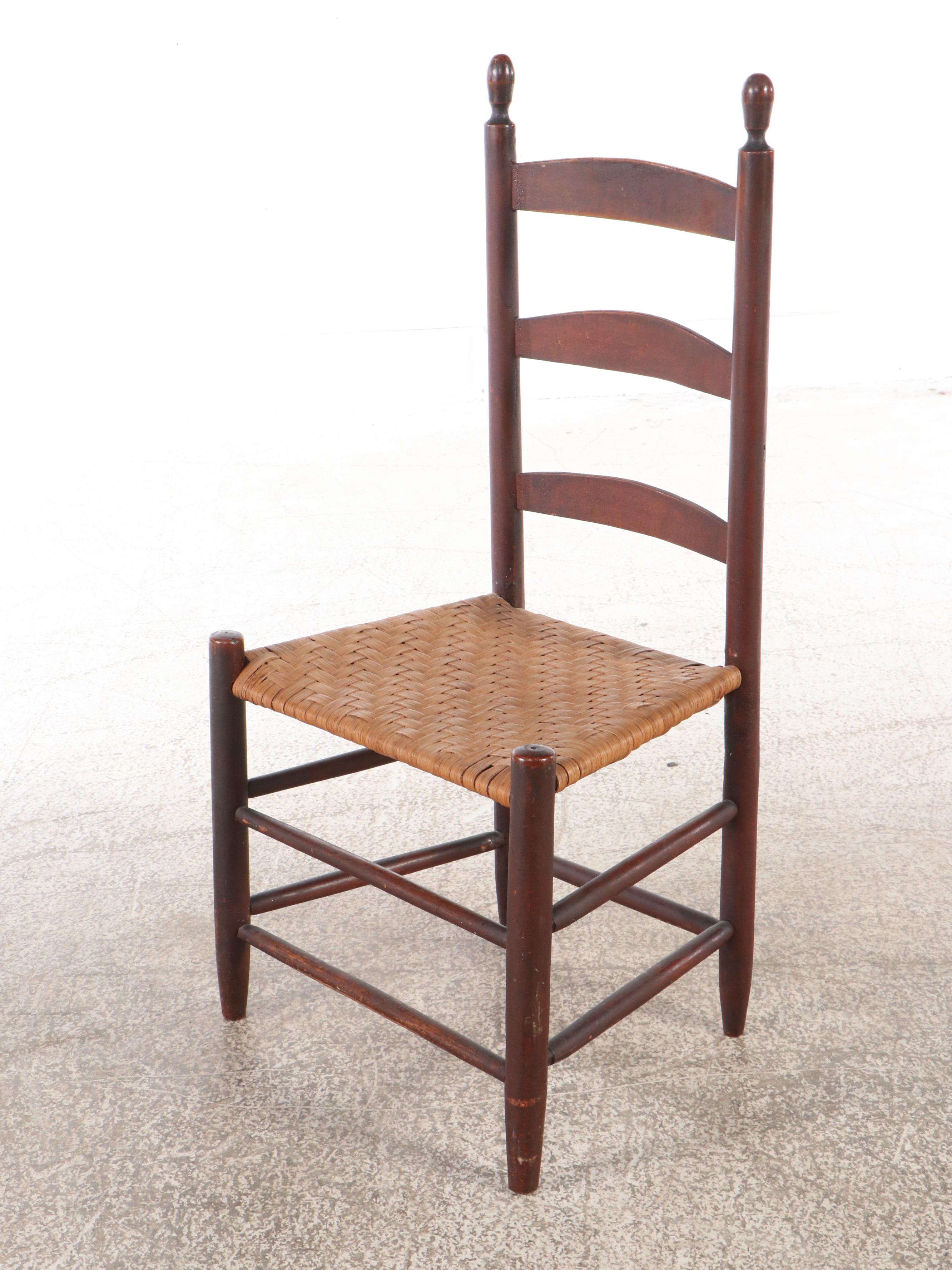 Pair of Ladder Back Wooden Side Chairs with Woven Seats