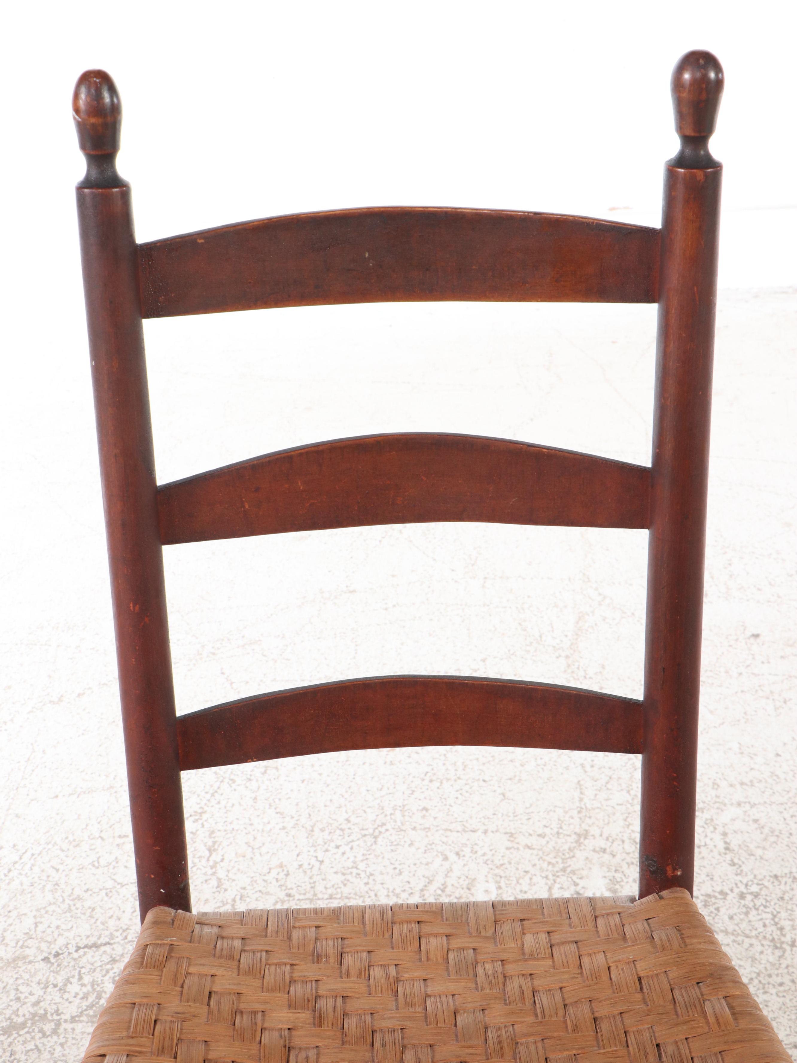 Pair of Ladder Back Wooden Side Chairs with Woven Seats