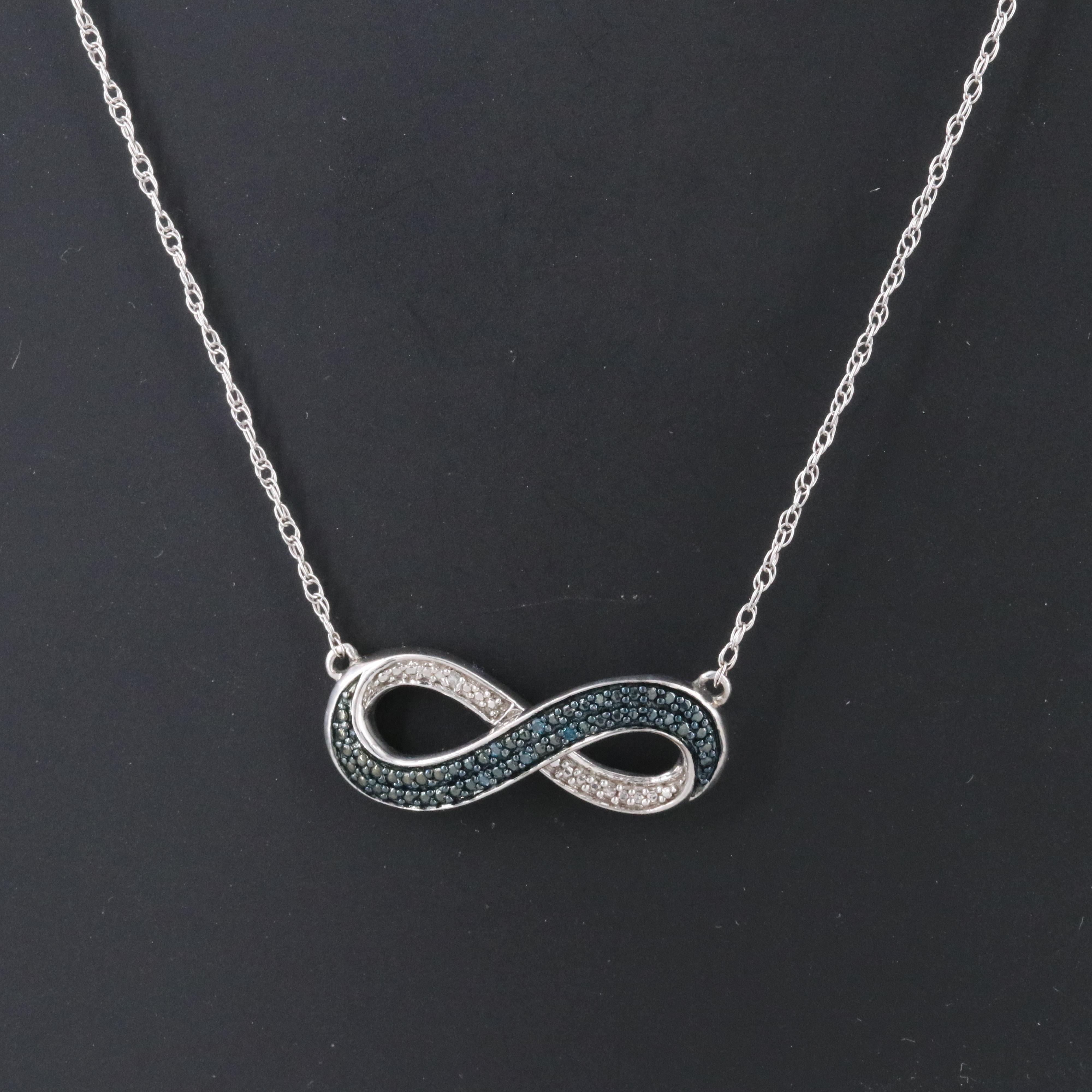 Sterling Diamond Infinity Station Necklace Including Fancy Blue Diamonds