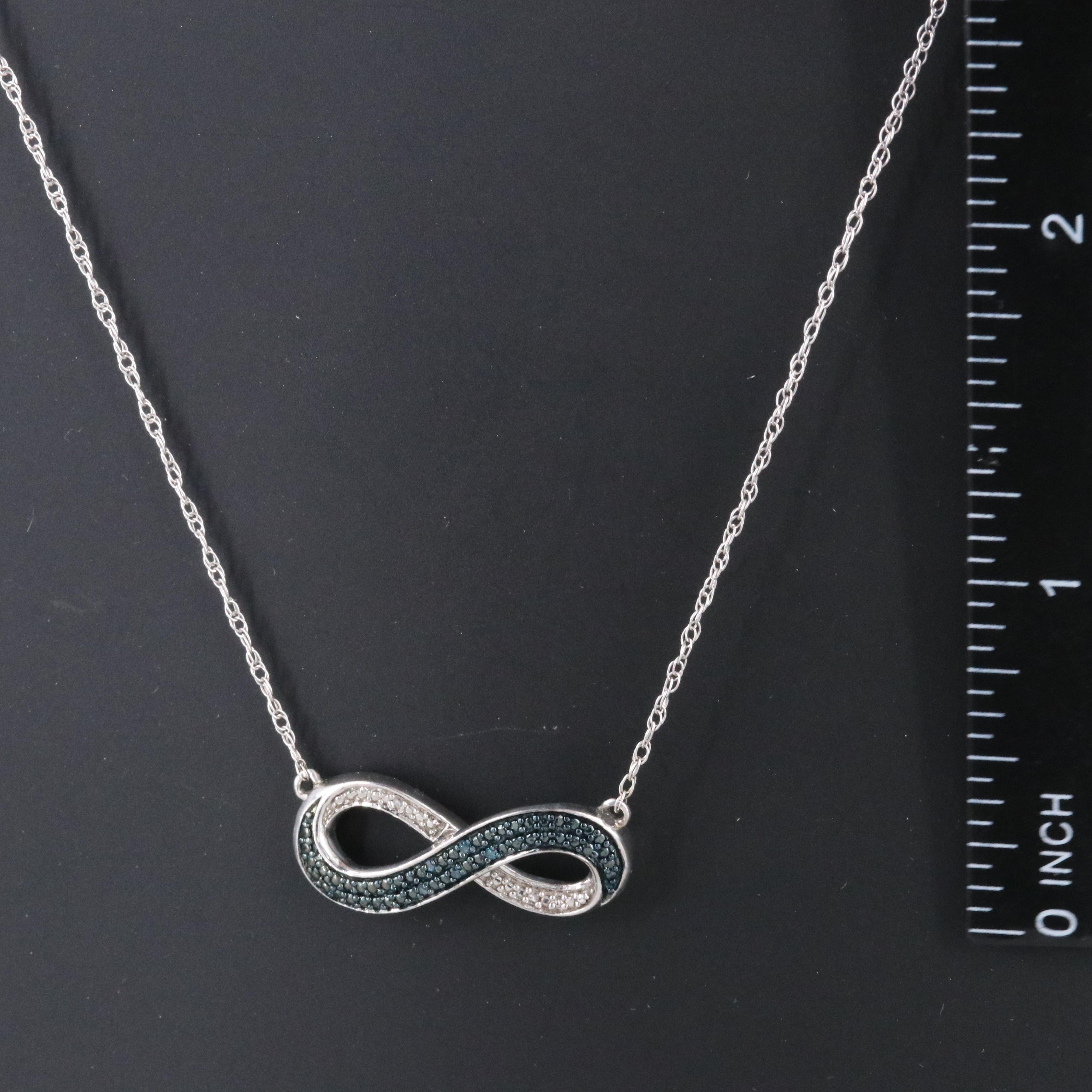 Sterling Diamond Infinity Station Necklace Including Fancy Blue Diamonds