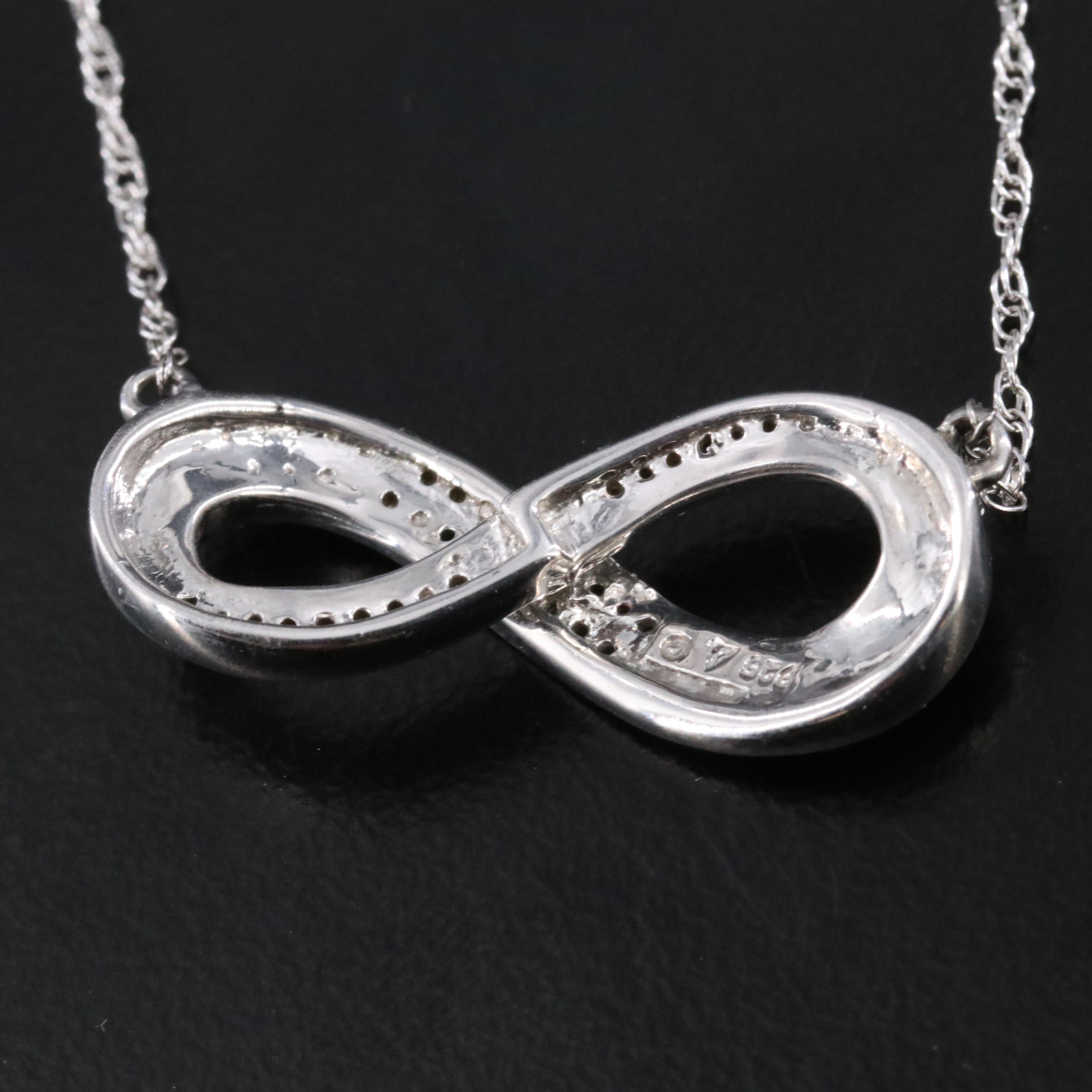 Sterling Diamond Infinity Station Necklace Including Fancy Blue Diamonds