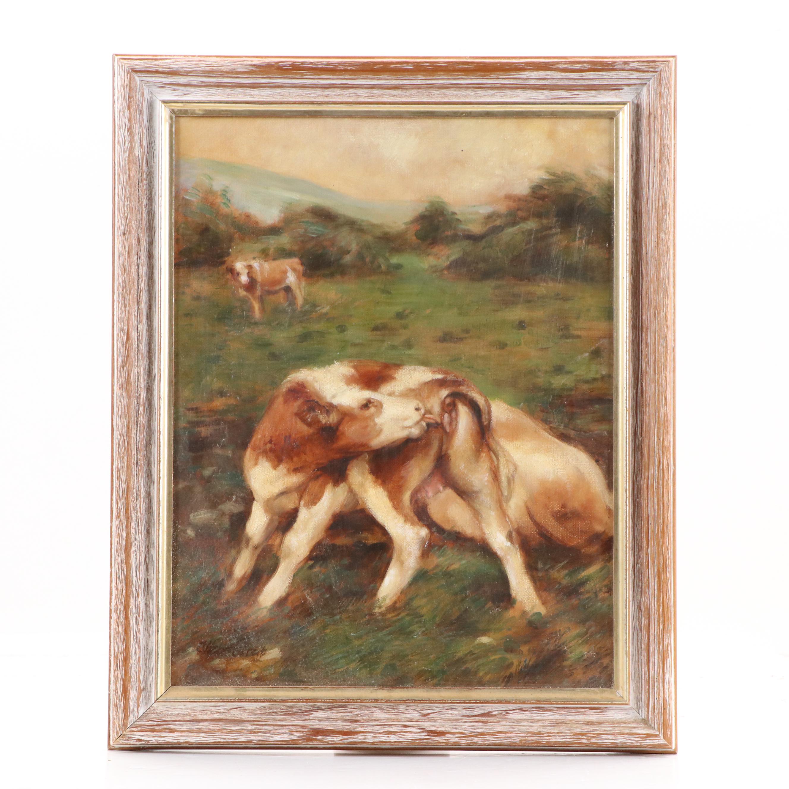 Landscape Oil Painting of Cow