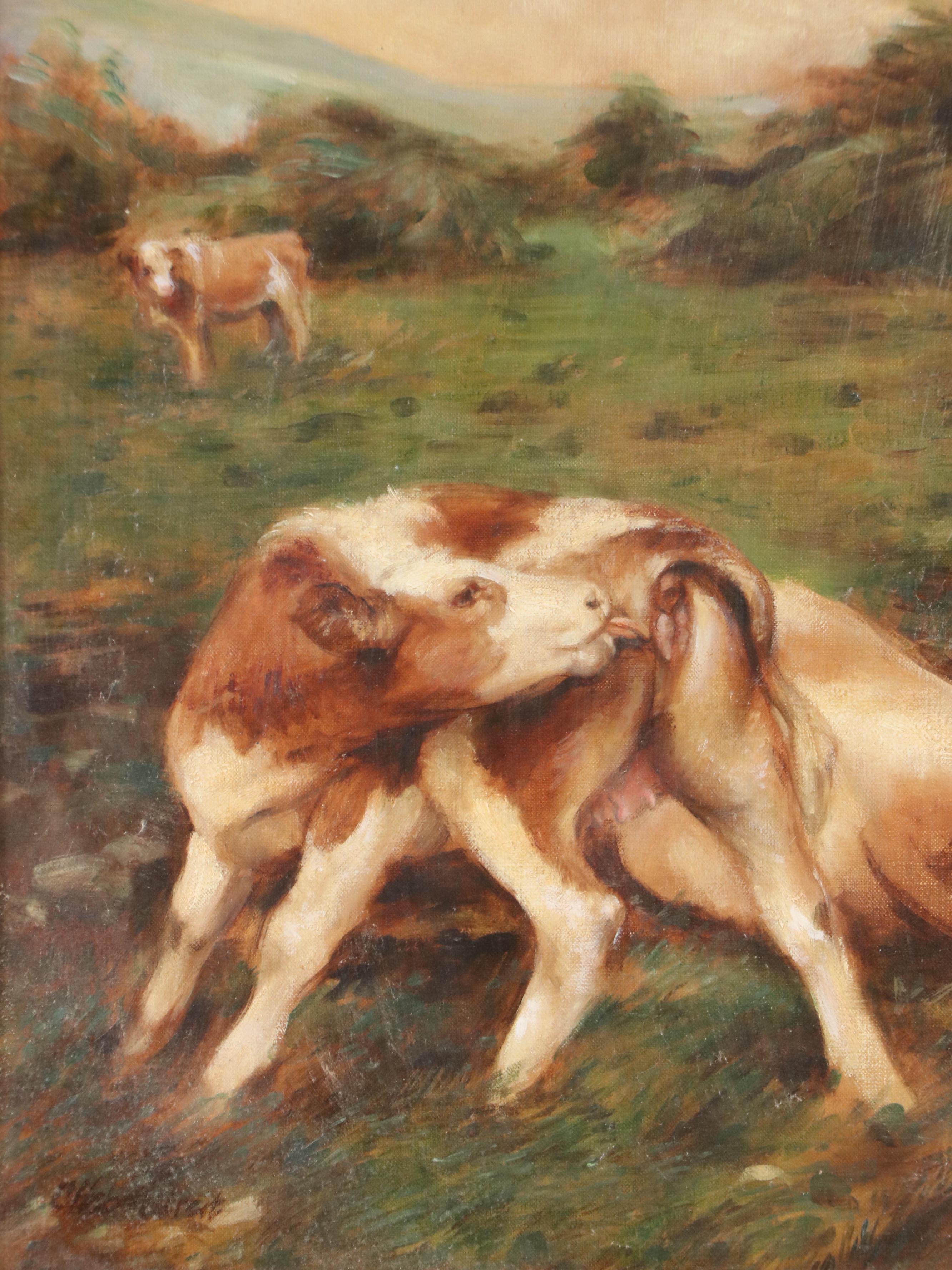 Landscape Oil Painting of Cow