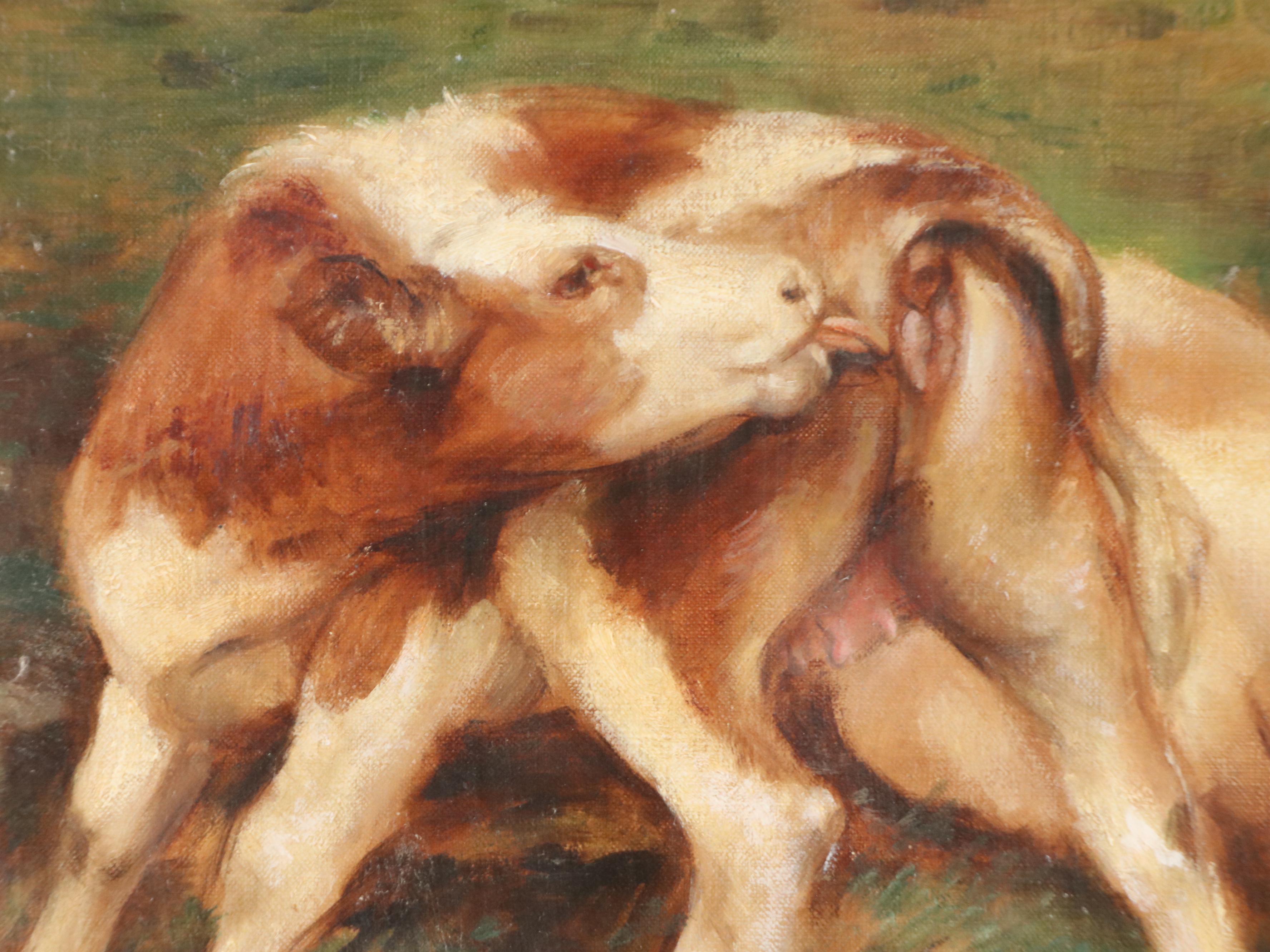 Landscape Oil Painting of Cow