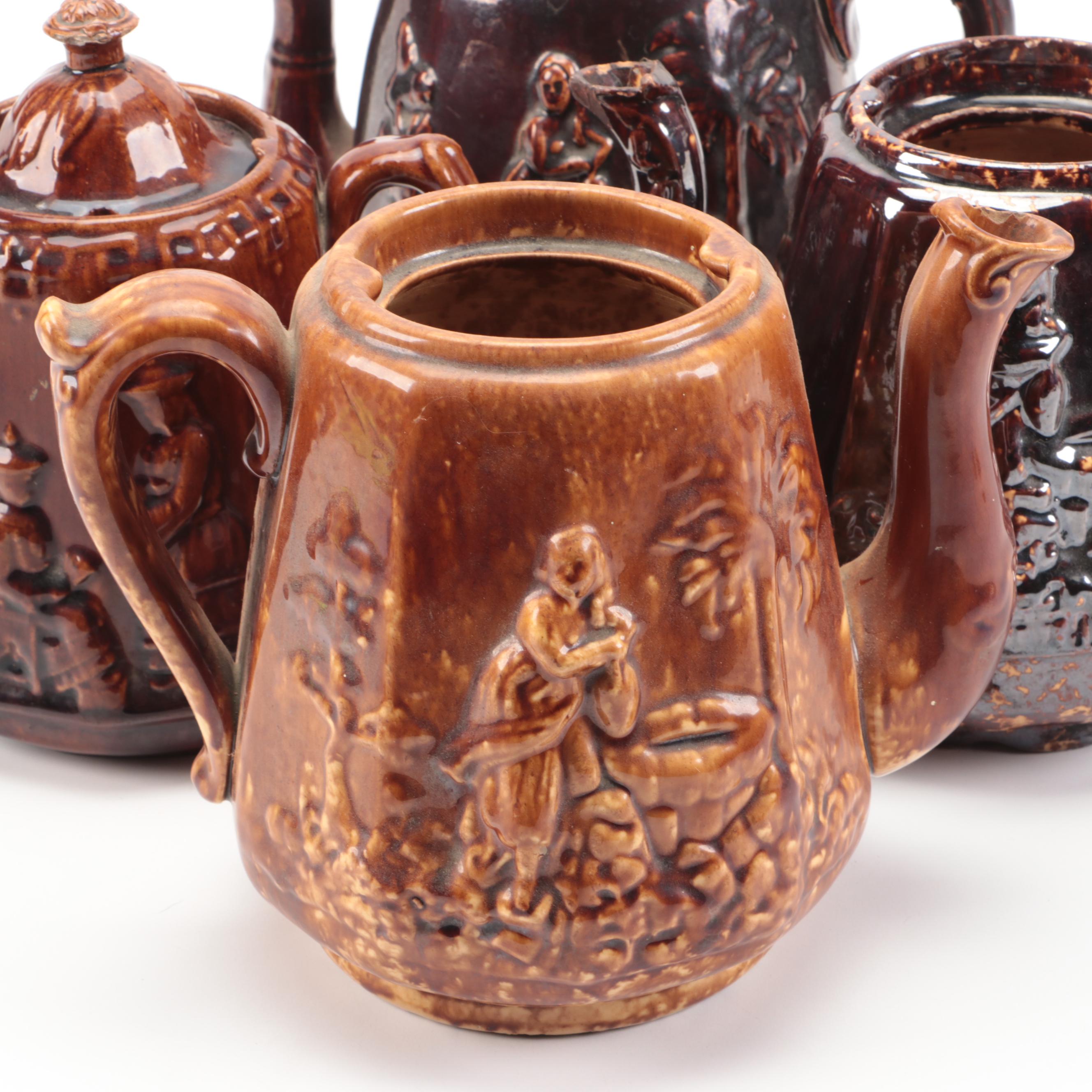 Rockingham Glaze "Rebecca at the Well" and Other Earthenware Teapots
