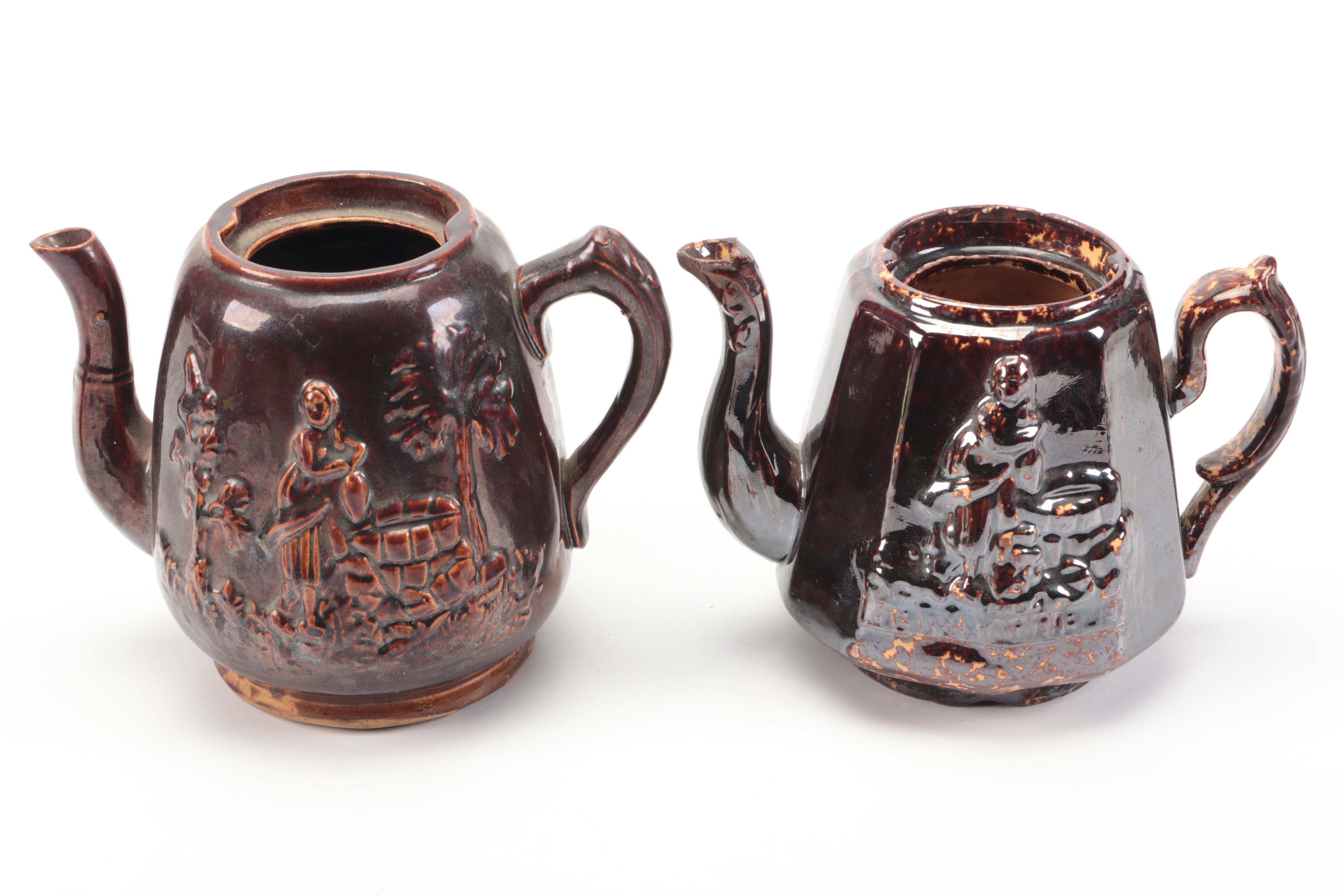 Rockingham Glaze "Rebecca at the Well" and Other Earthenware Teapots