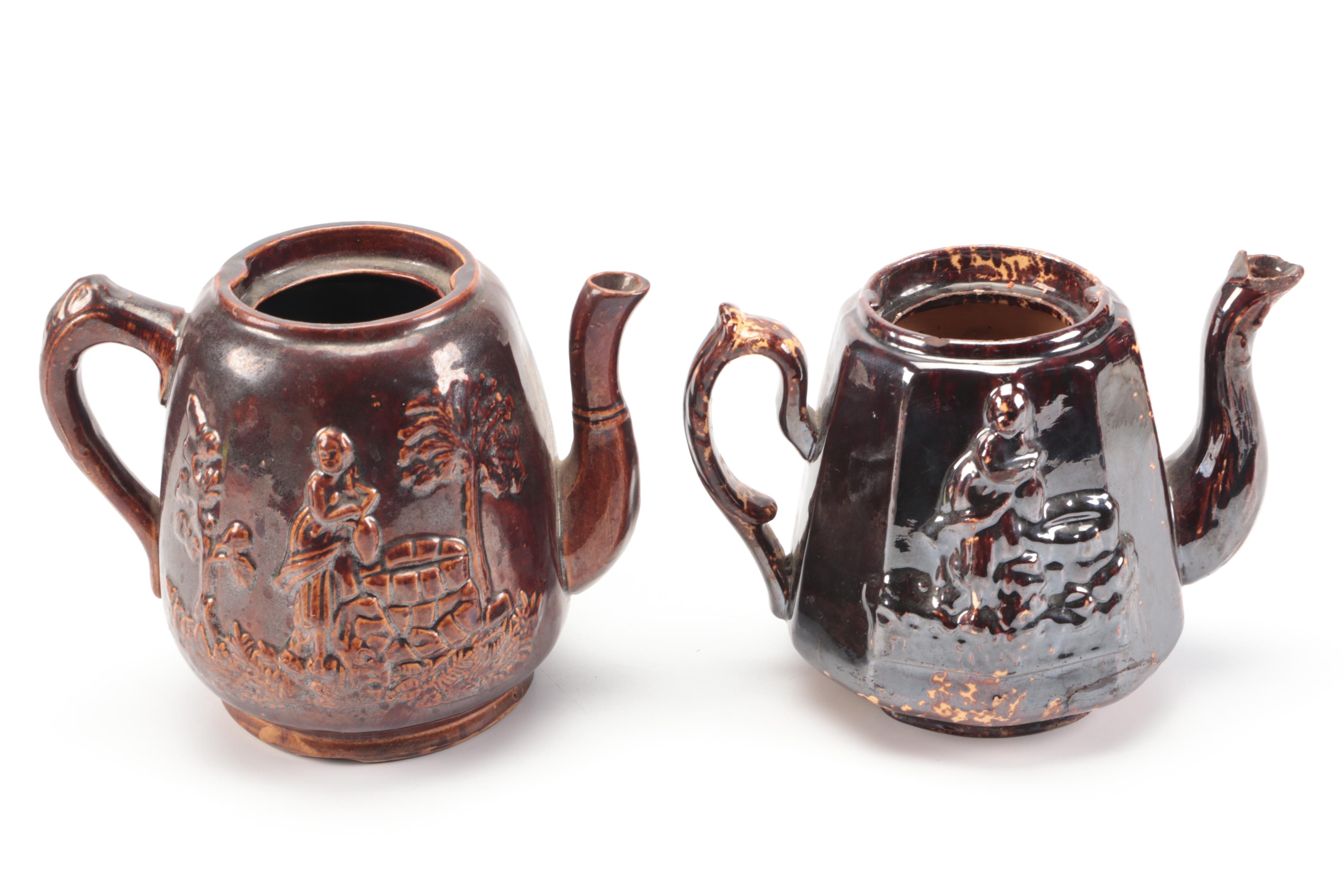 Rockingham Glaze "Rebecca at the Well" and Other Earthenware Teapots