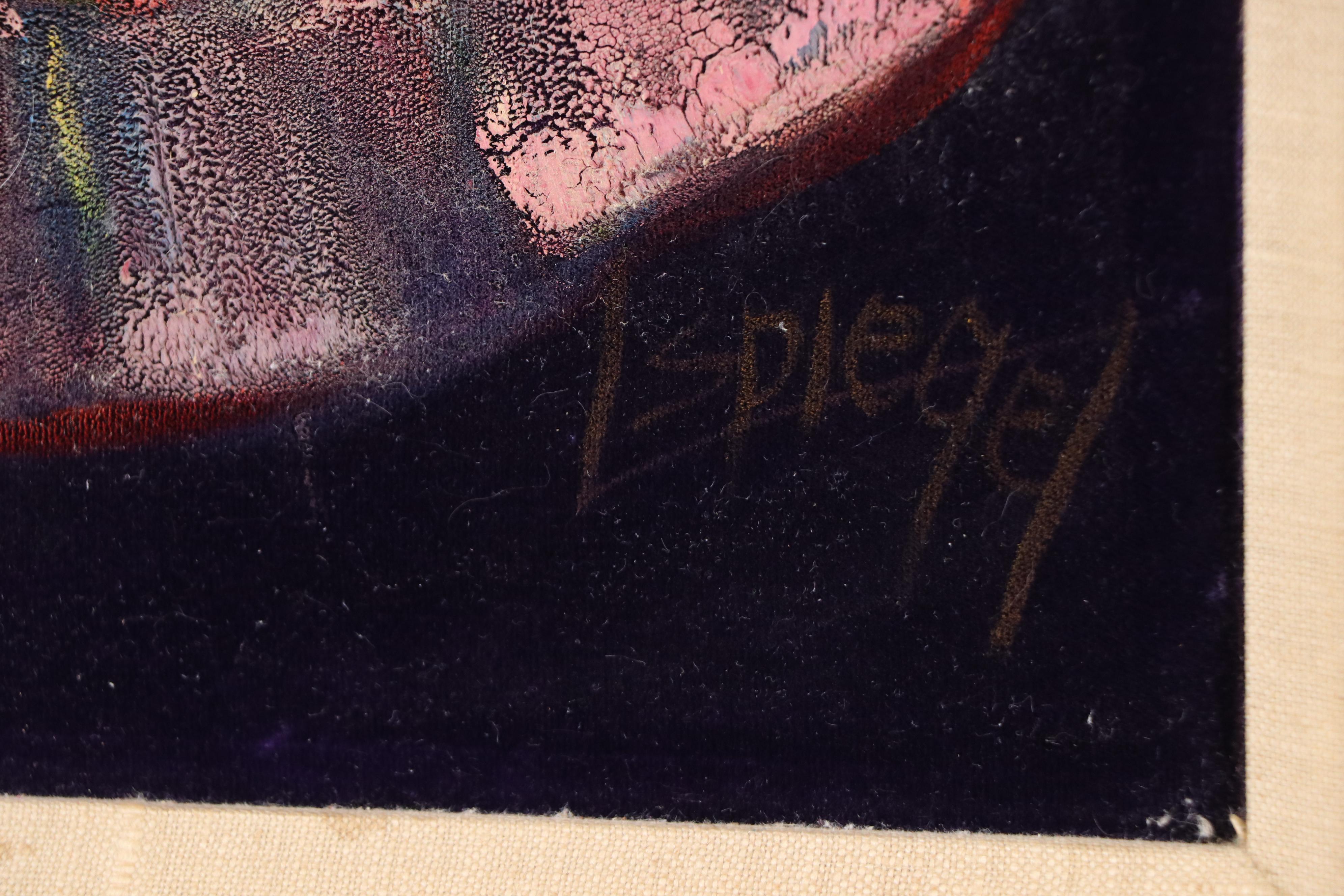 Louis Spiegel Oil on Velvet Painting of Clown, Mid to Late 20th C.