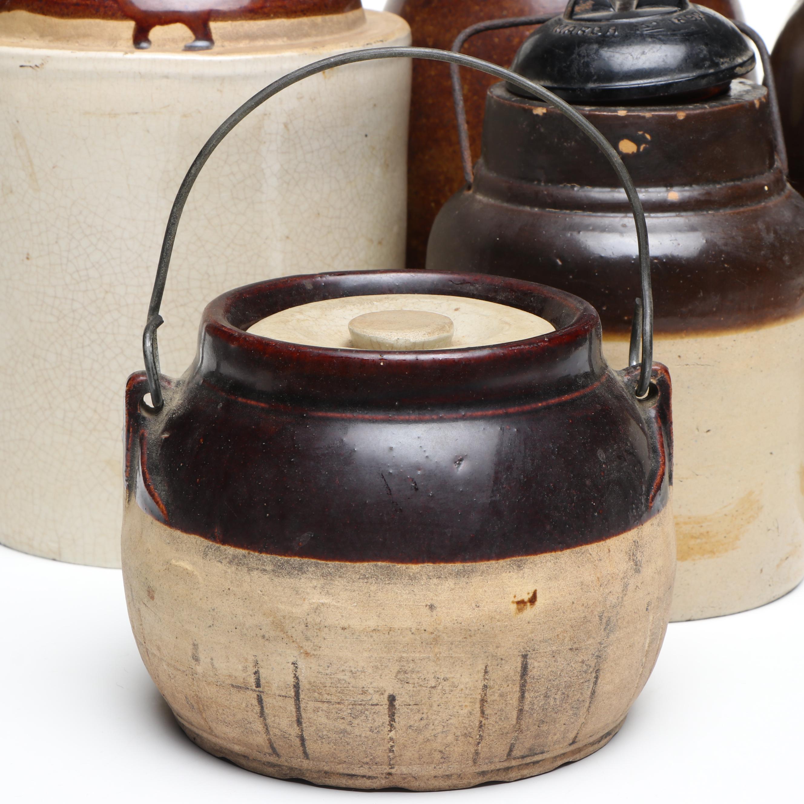 Monmouth Pottery with Other Bean Pots and Two-Tone Canning Crocks
