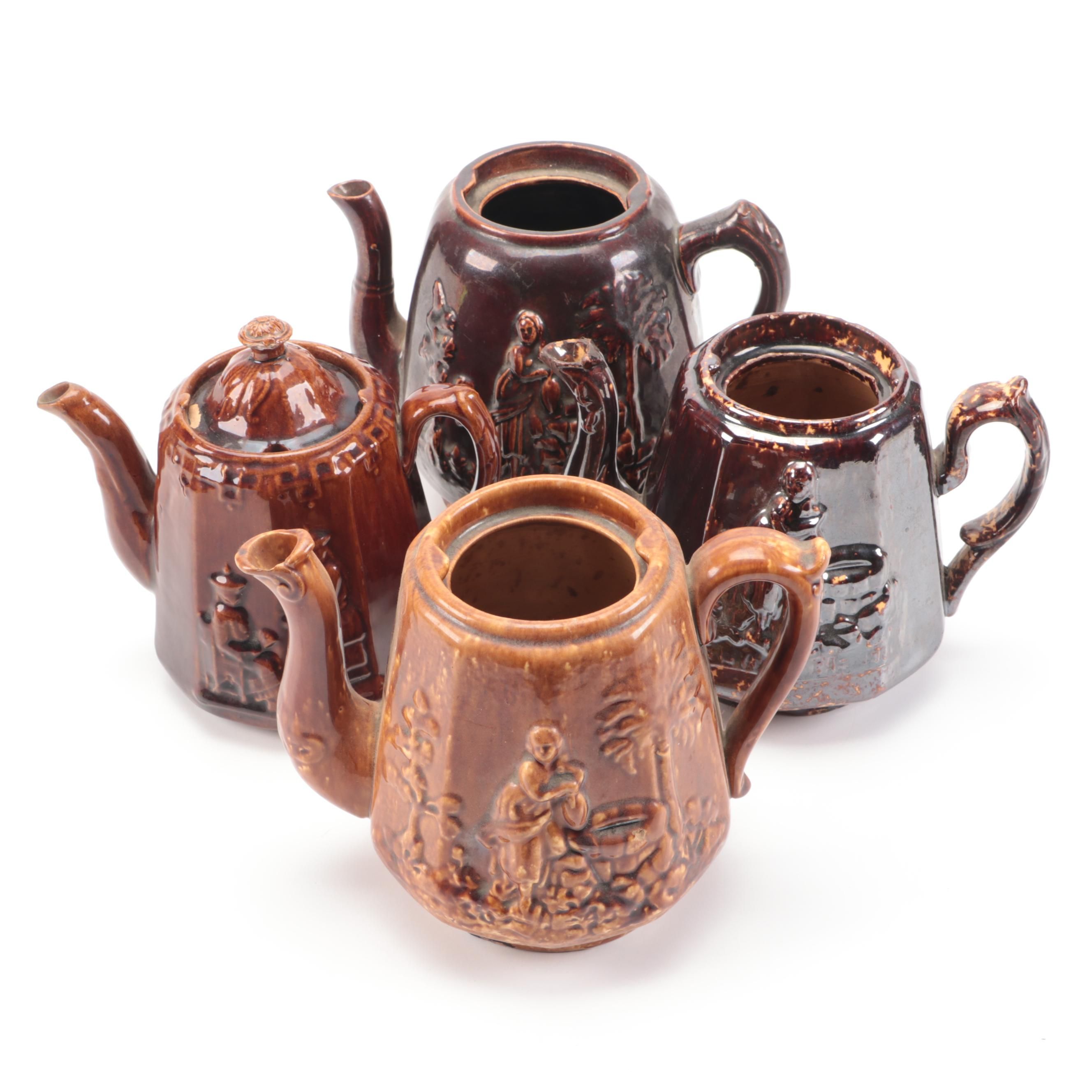 Rockingham Glaze "Rebecca at the Well" and Other Earthenware Teapots