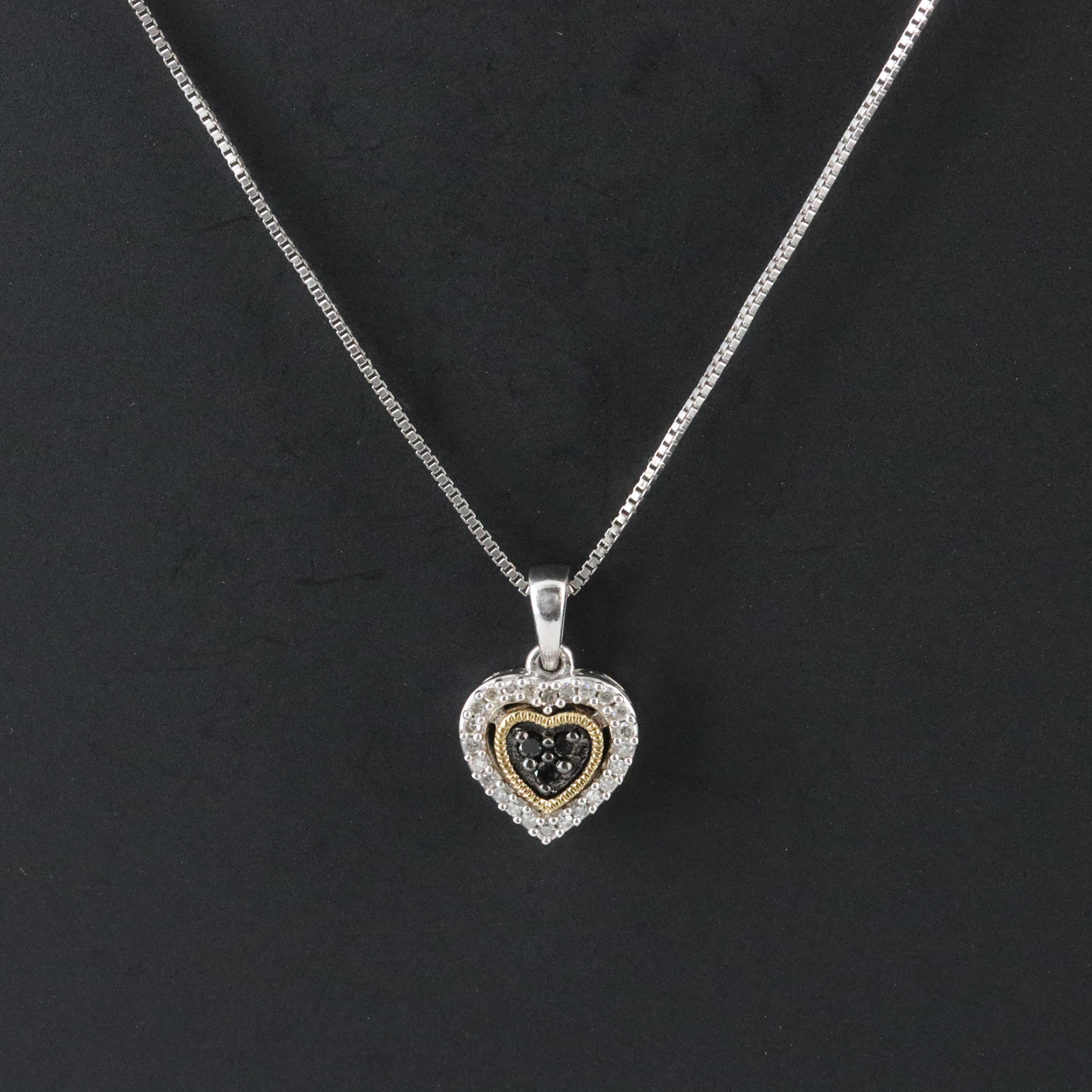 Sterling Diamond Heart Necklace with Fancy Yellow Diamonds and 14K Accents