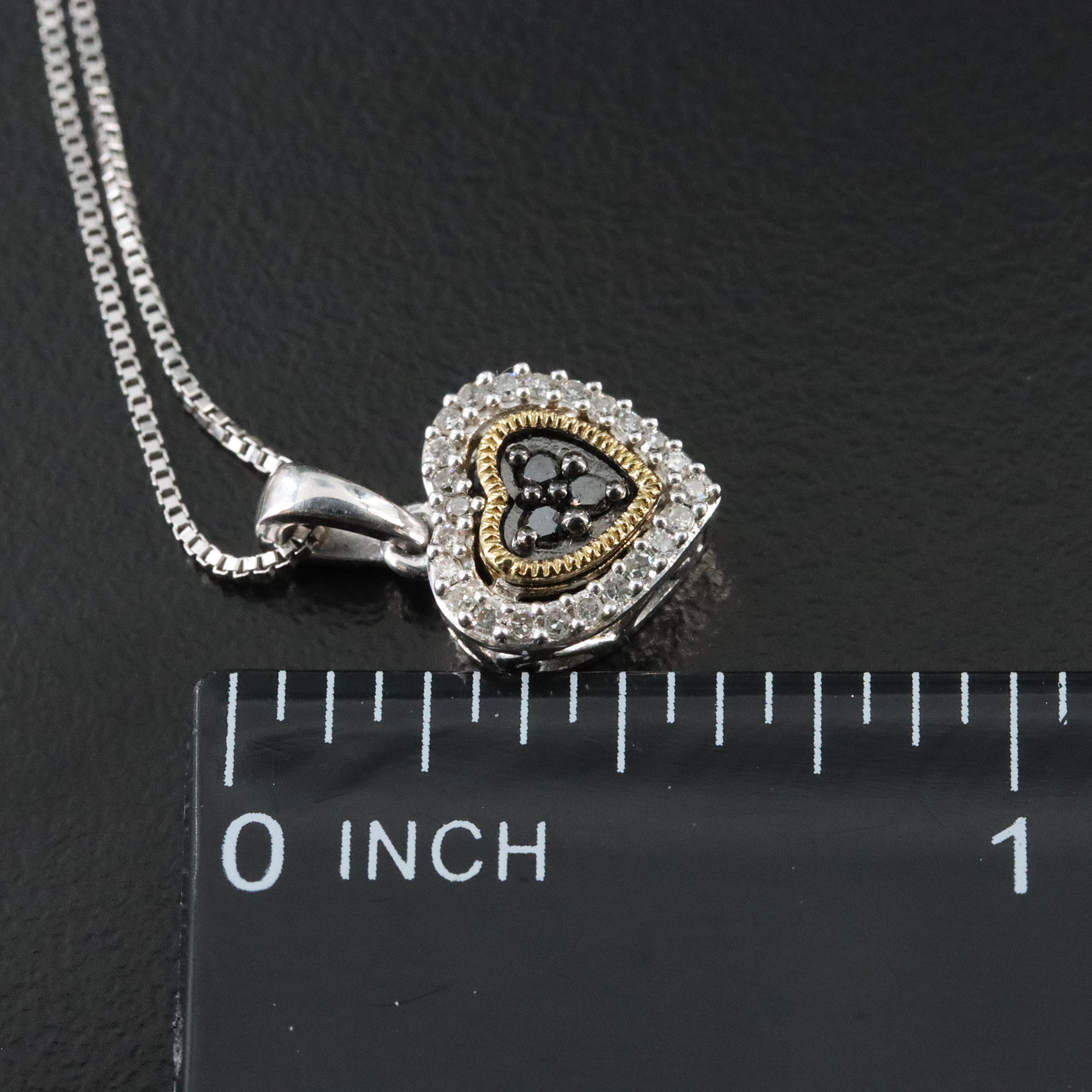 Sterling Diamond Heart Necklace with Fancy Yellow Diamonds and 14K Accents