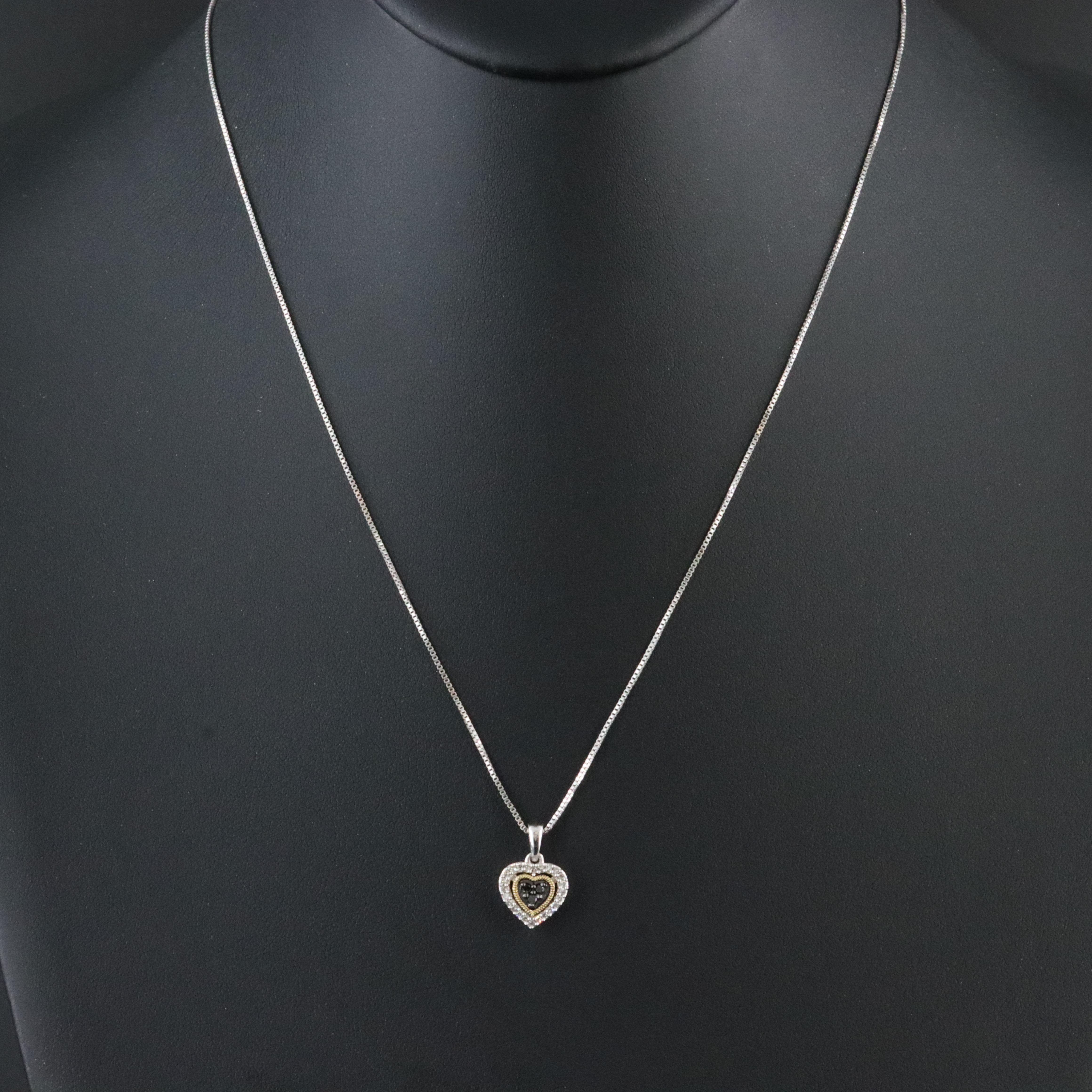 Sterling Diamond Heart Necklace with Fancy Yellow Diamonds and 14K Accents