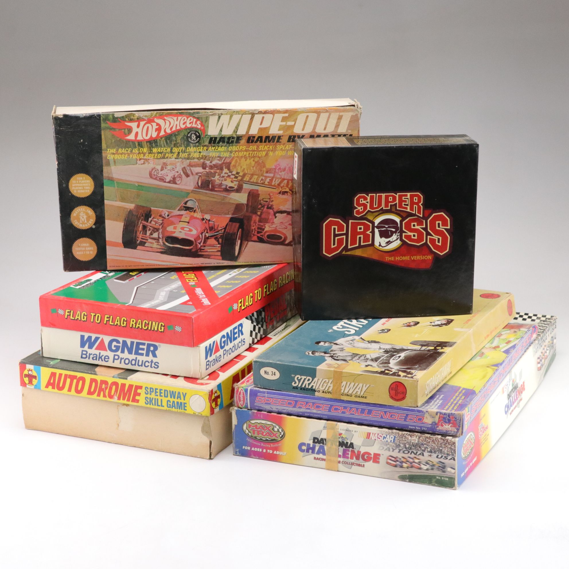 Auto Racing Theme Board Games Including "Wipe-Out", "Auto Drome" and More