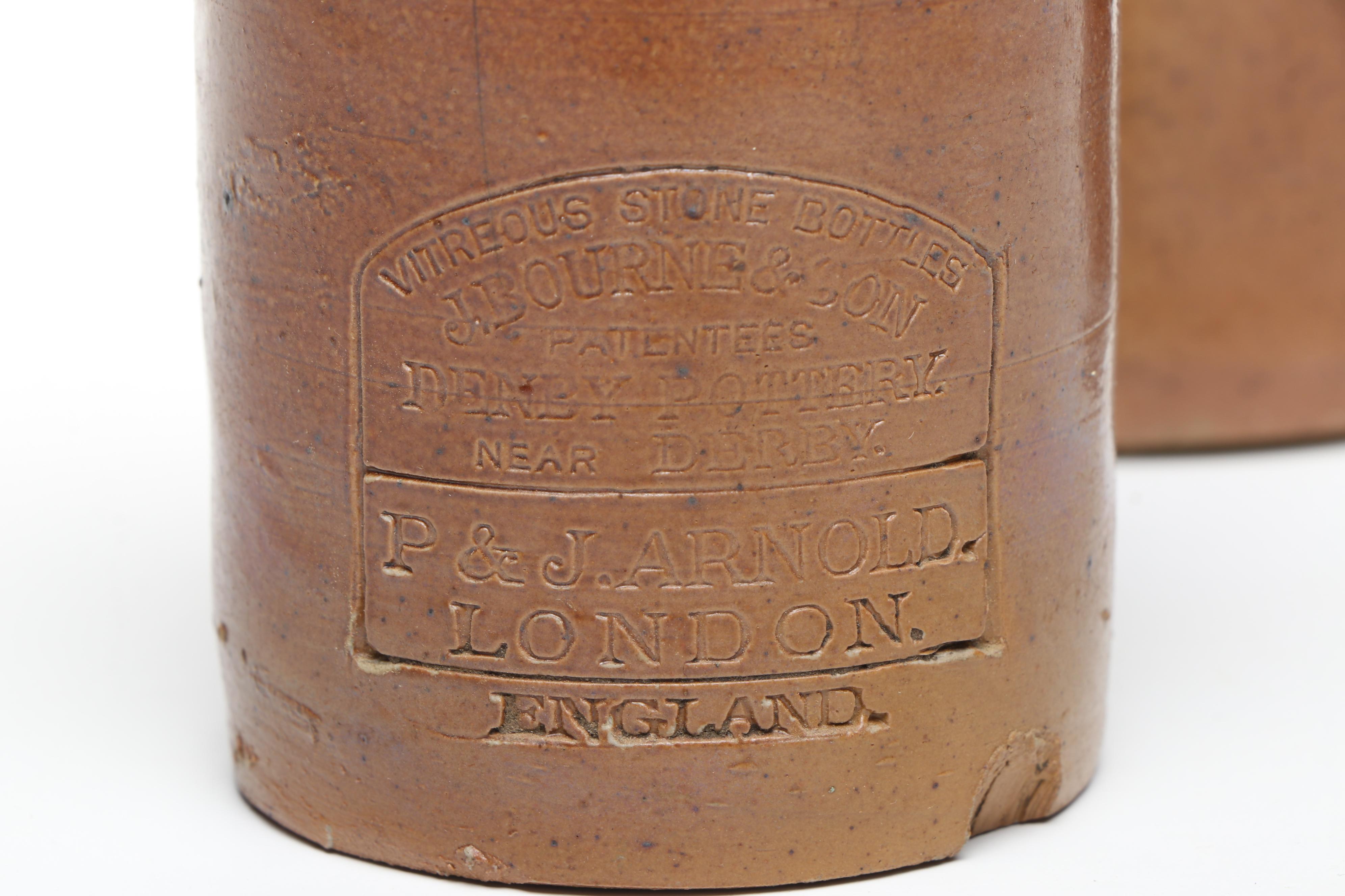 J. Bourne & Son with Other Stoneware Bottles and Redware Bowl with Spout