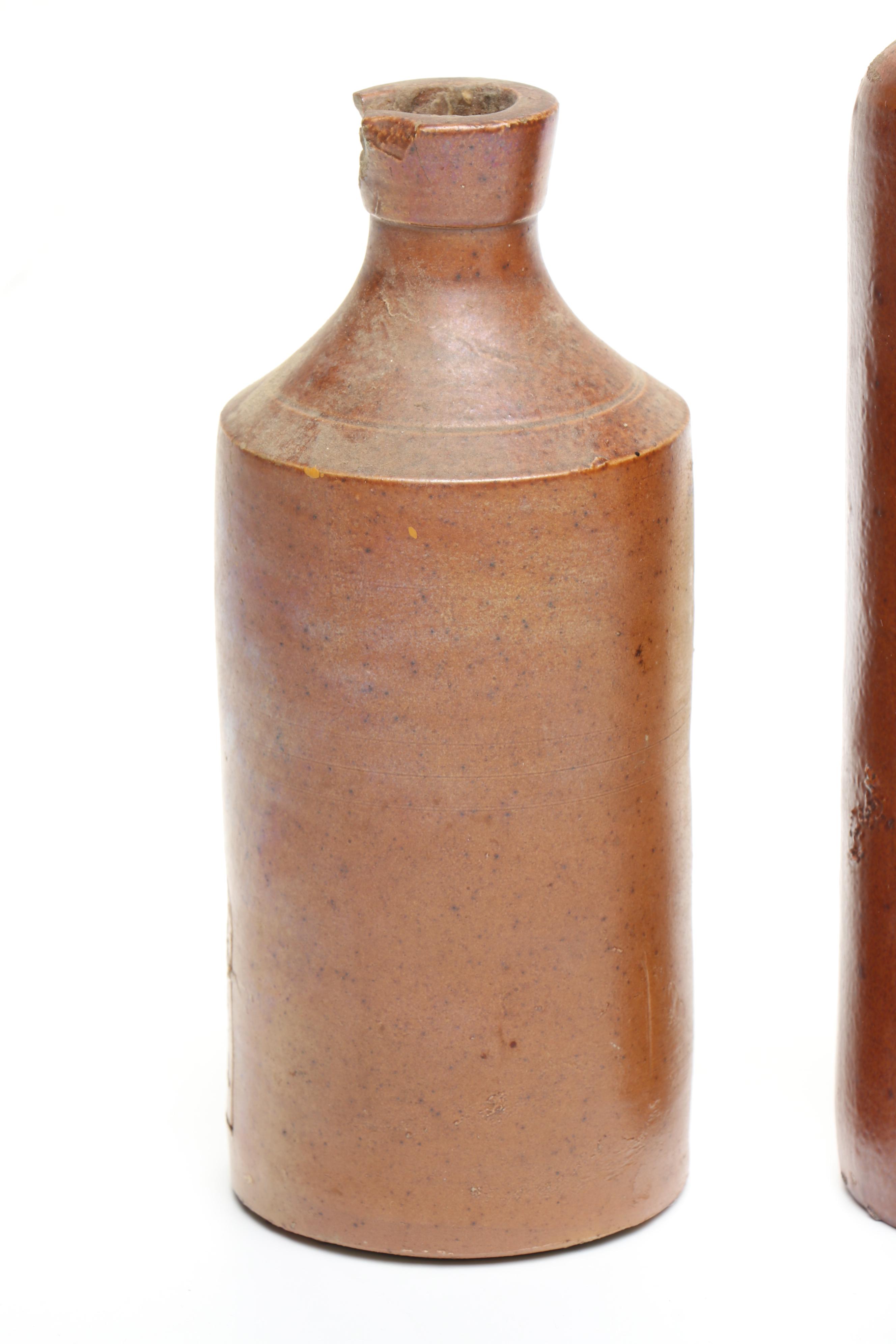 J. Bourne & Son with Other Stoneware Bottles and Redware Bowl with Spout