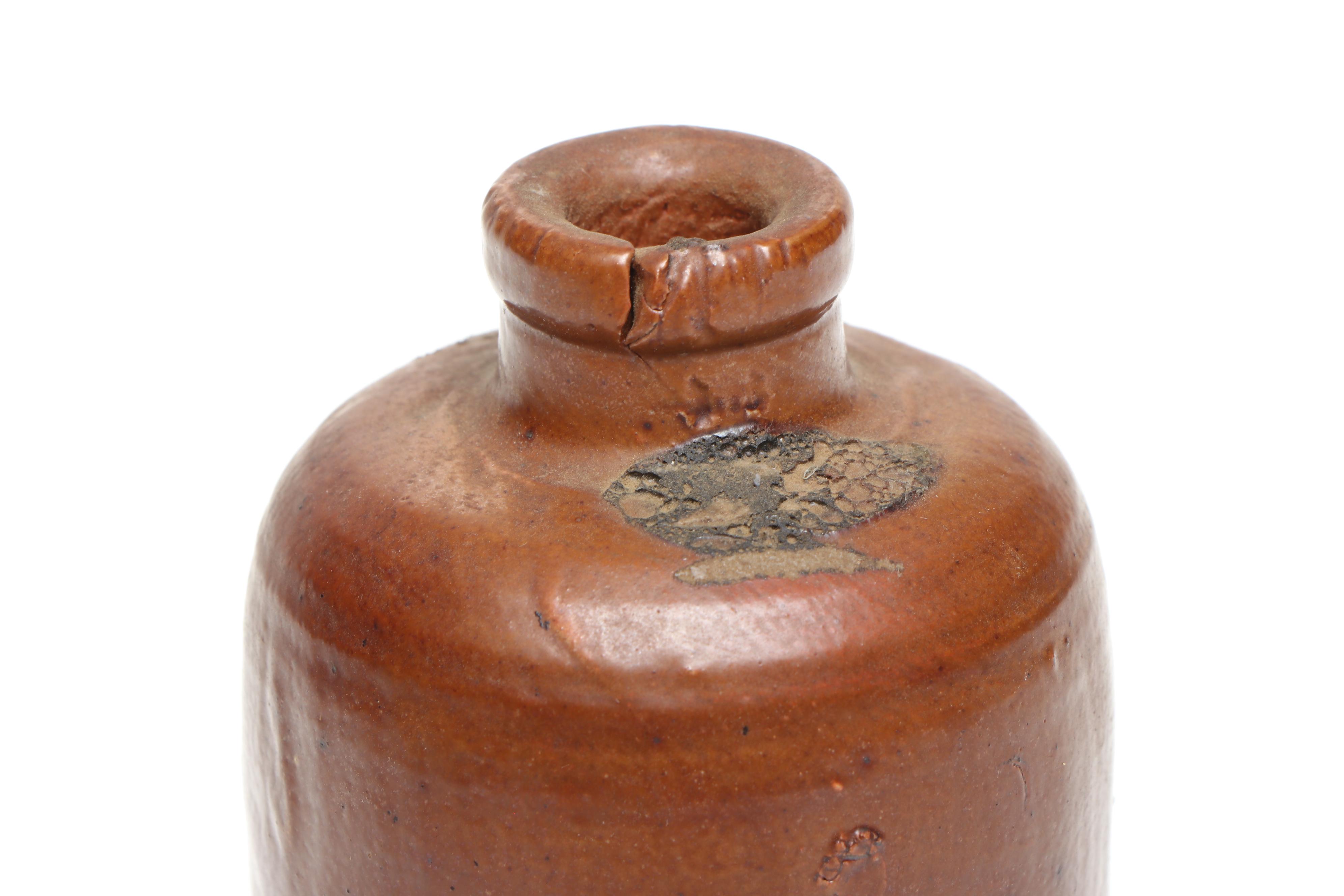 J. Bourne & Son with Other Stoneware Bottles and Redware Bowl with Spout