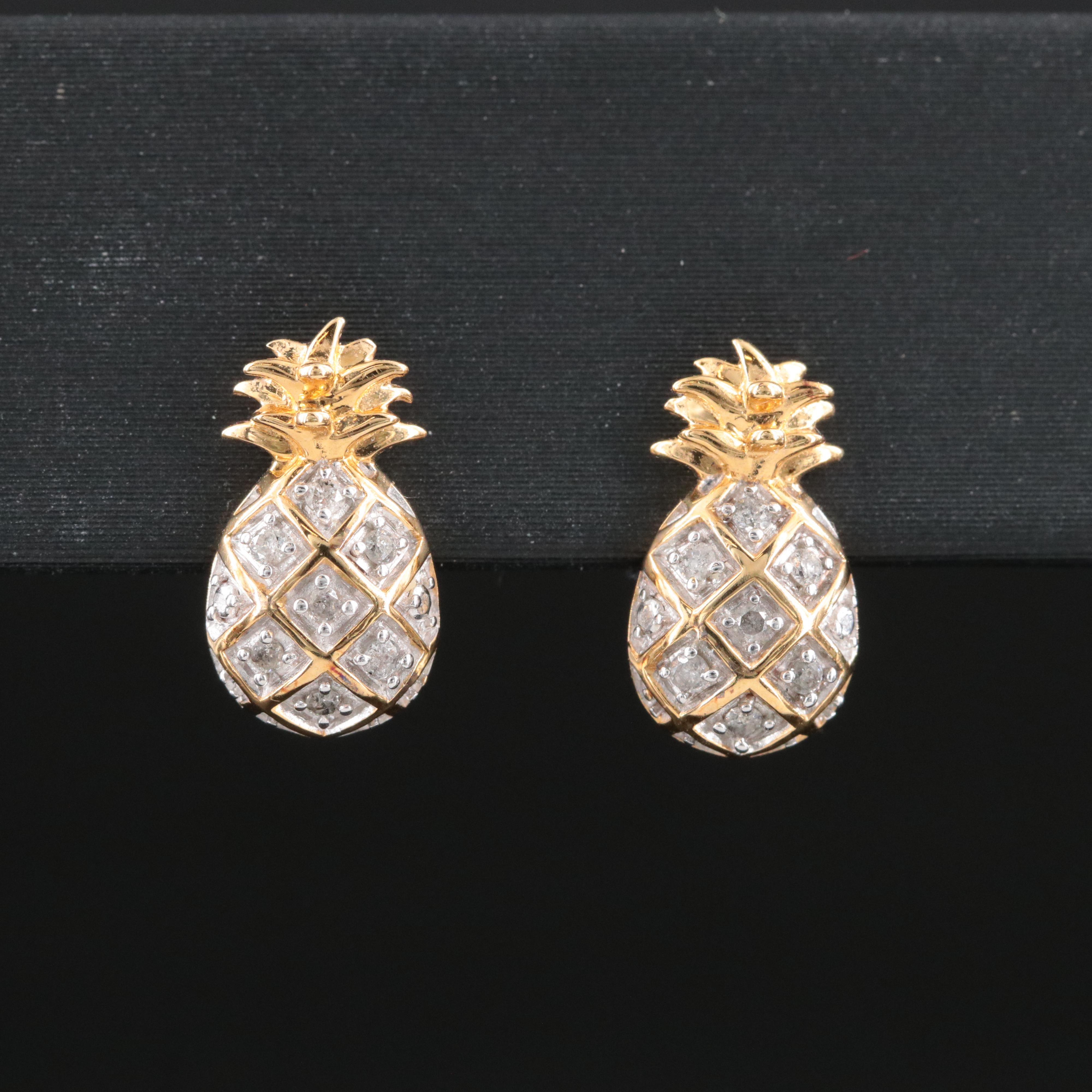 Sterling Diamond Pineapple Earrings in Gold Tone