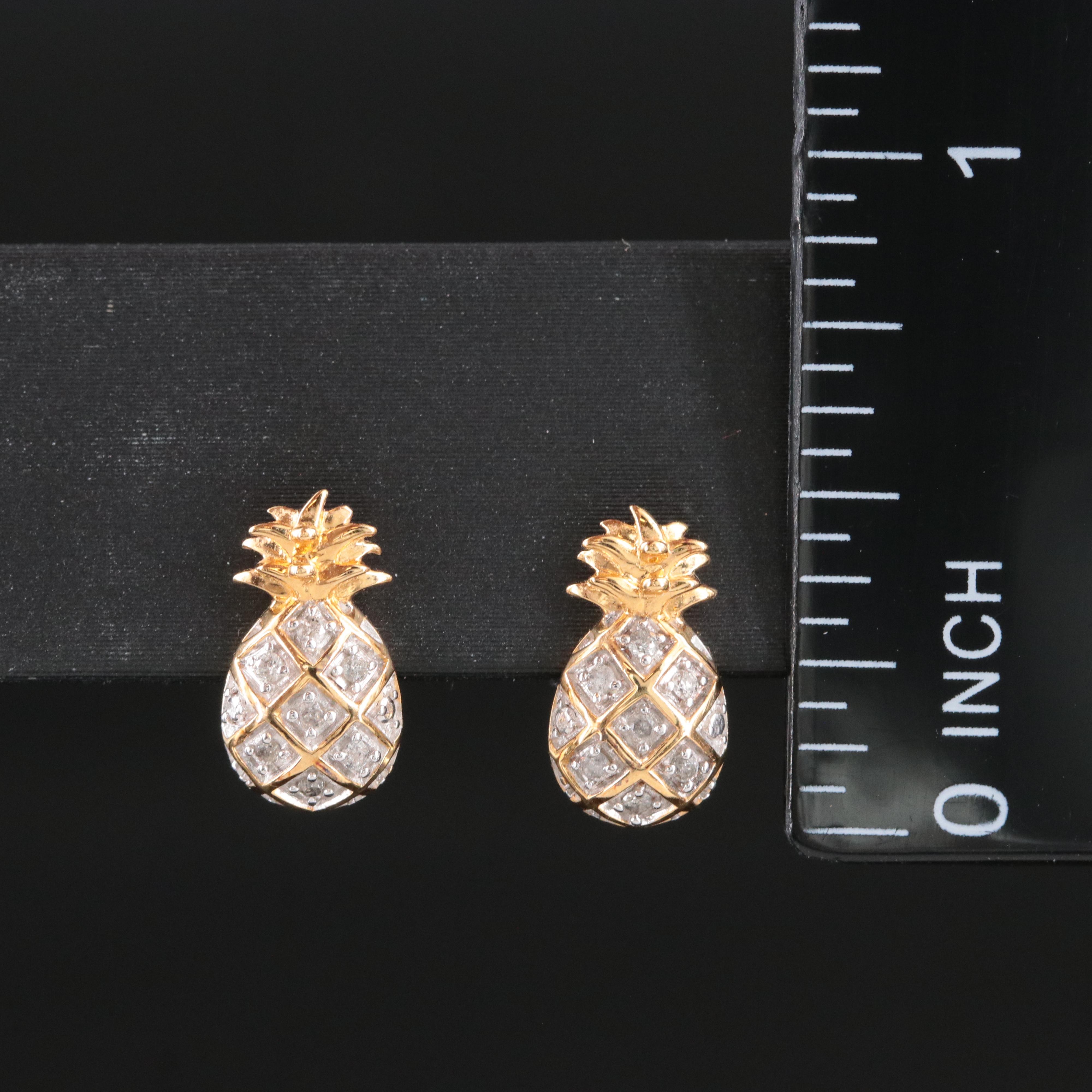 Sterling Diamond Pineapple Earrings in Gold Tone