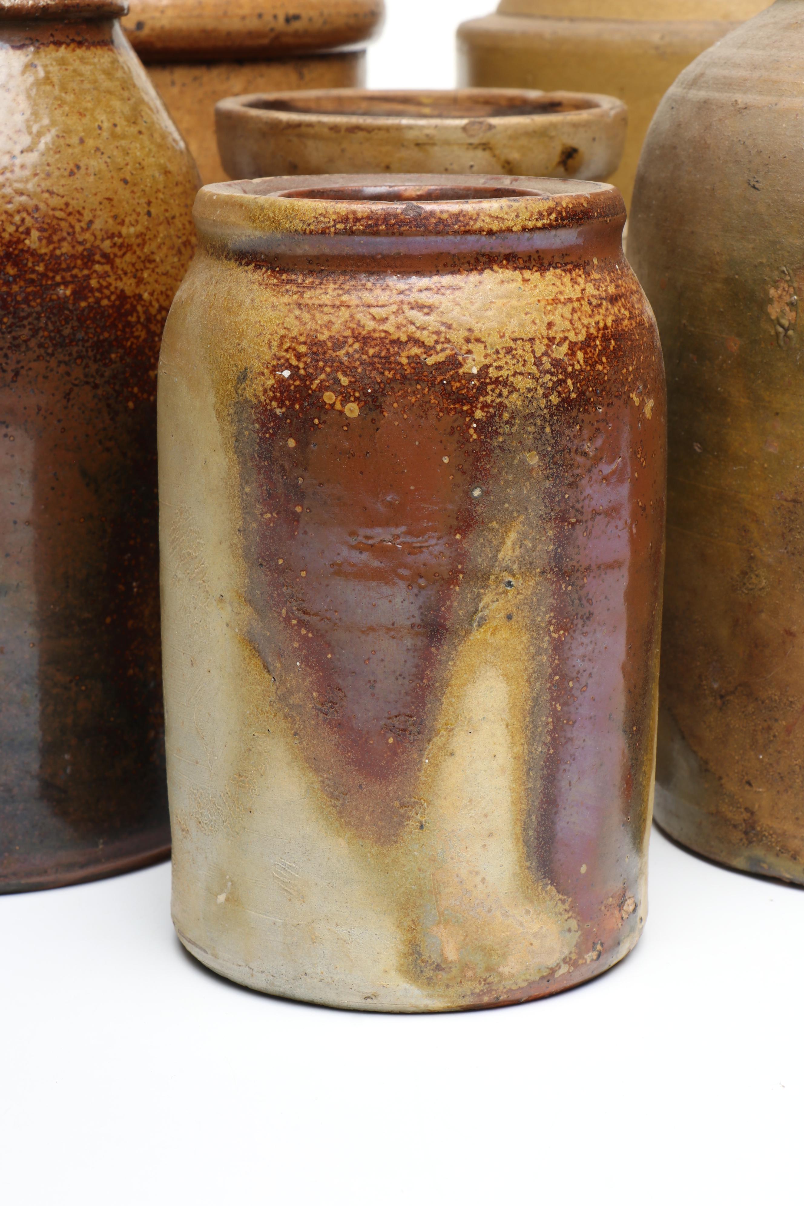 American Salt Glazed Stoneware Jug and Crocks, 19th Century