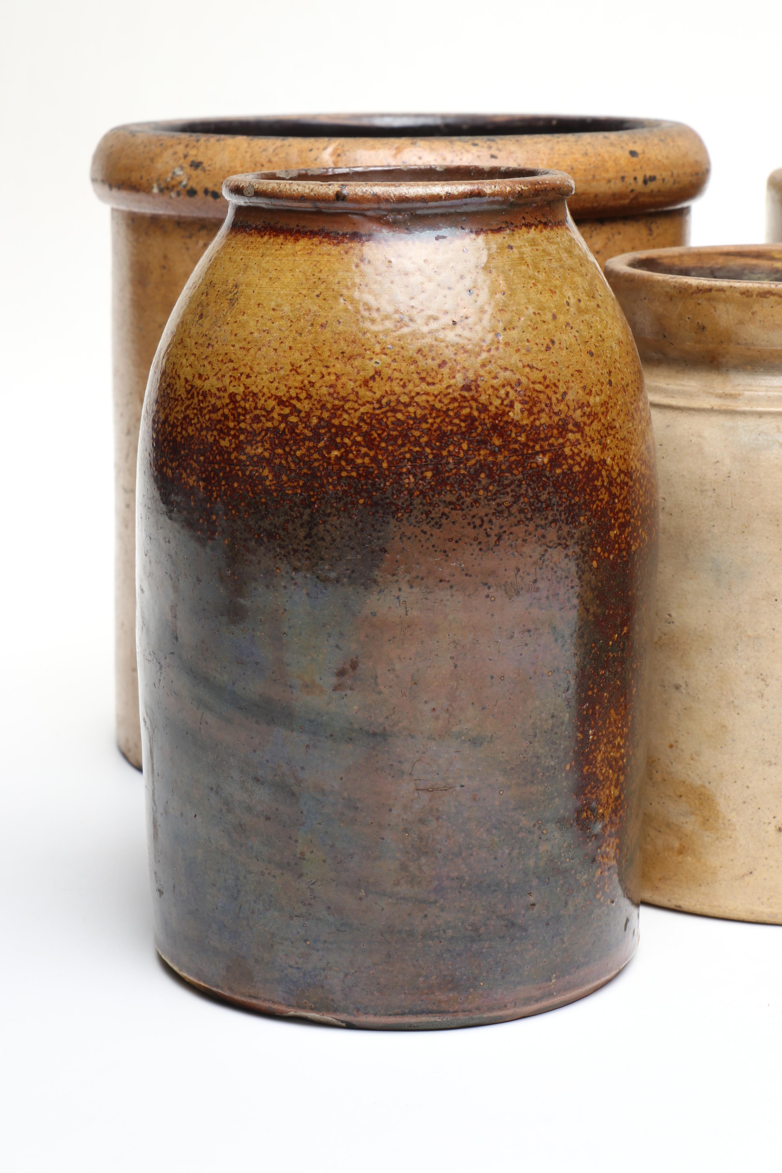 American Salt Glazed Stoneware Jug and Crocks, 19th Century