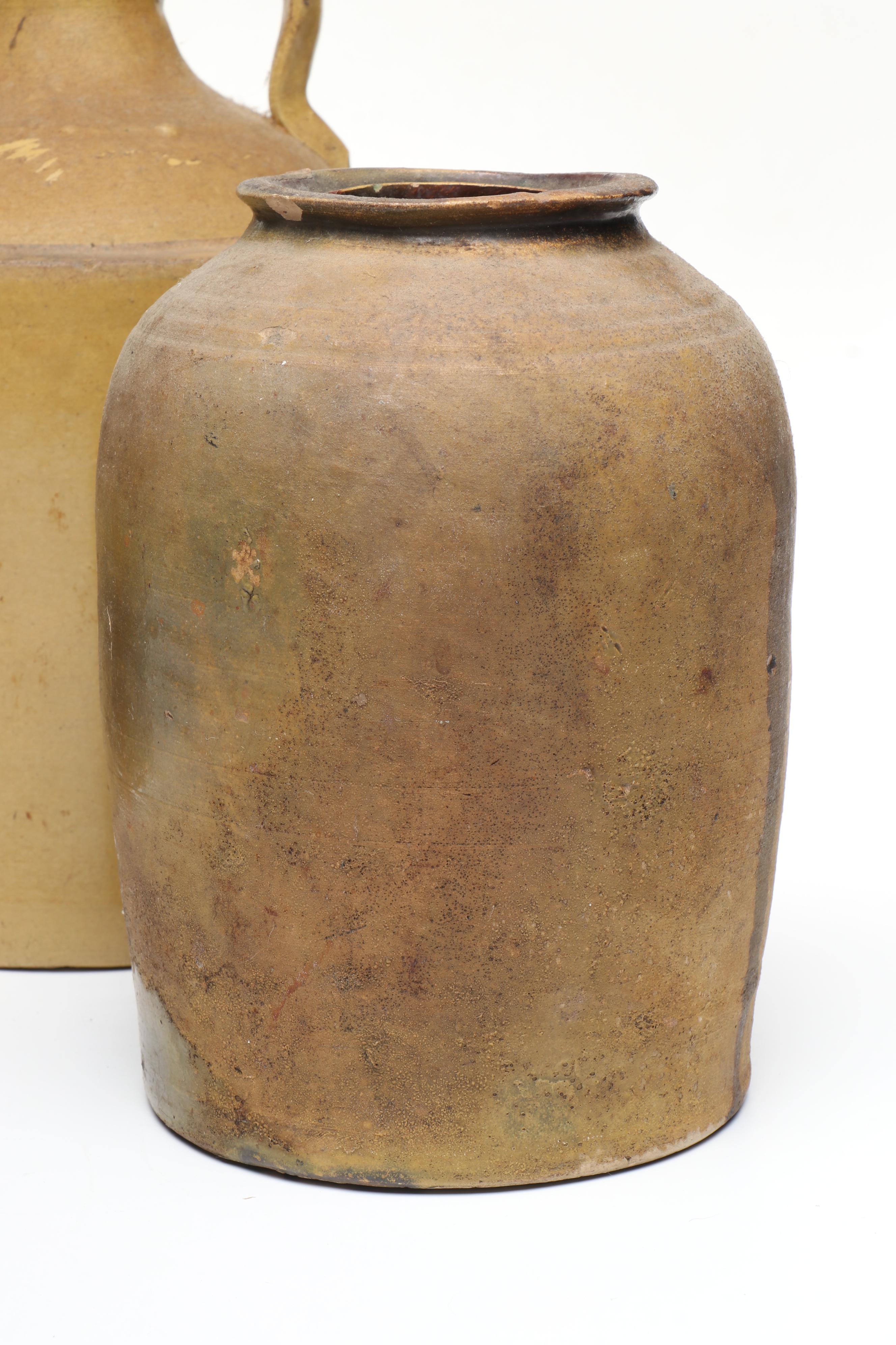 American Salt Glazed Stoneware Jug and Crocks, 19th Century