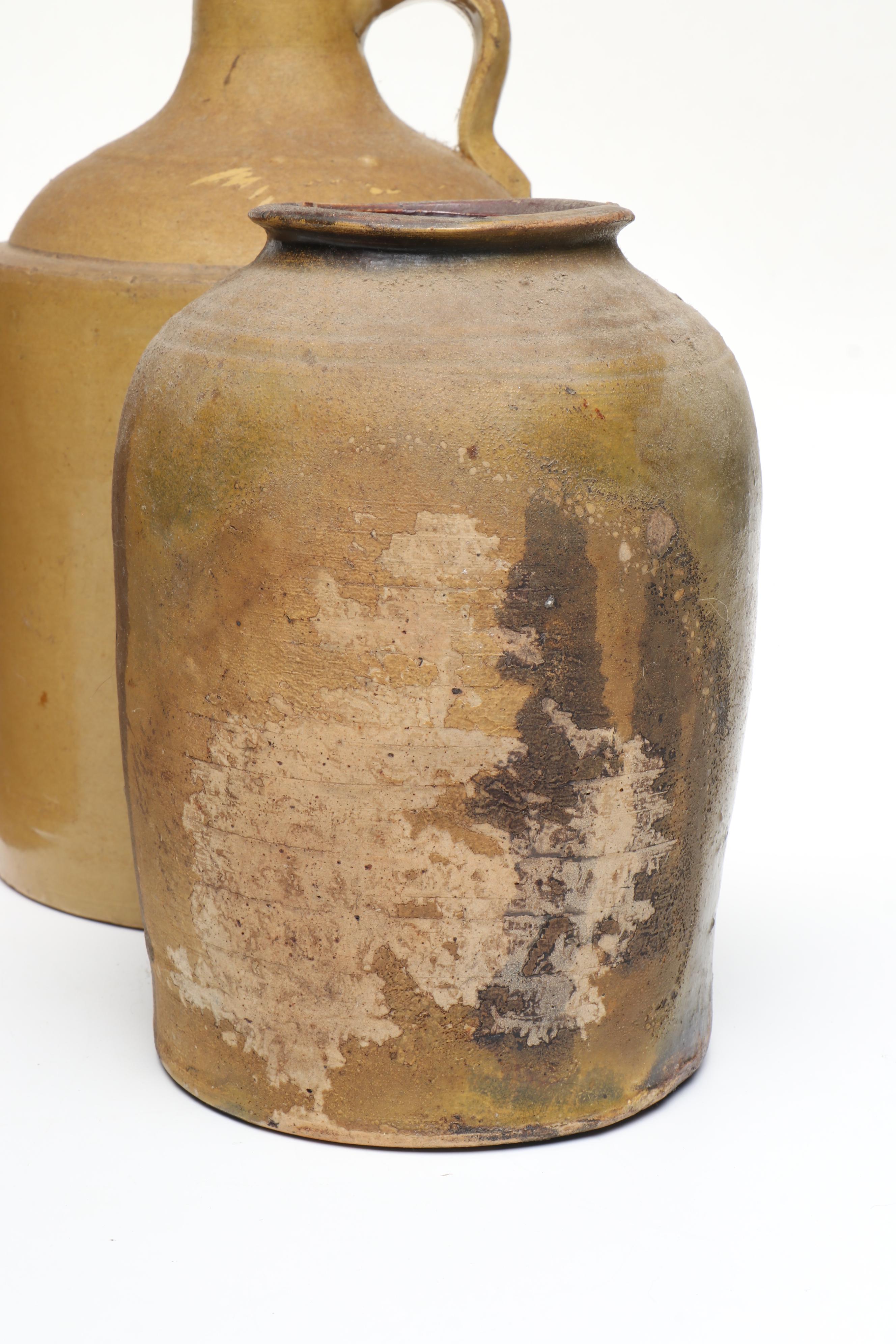 American Salt Glazed Stoneware Jug and Crocks, 19th Century