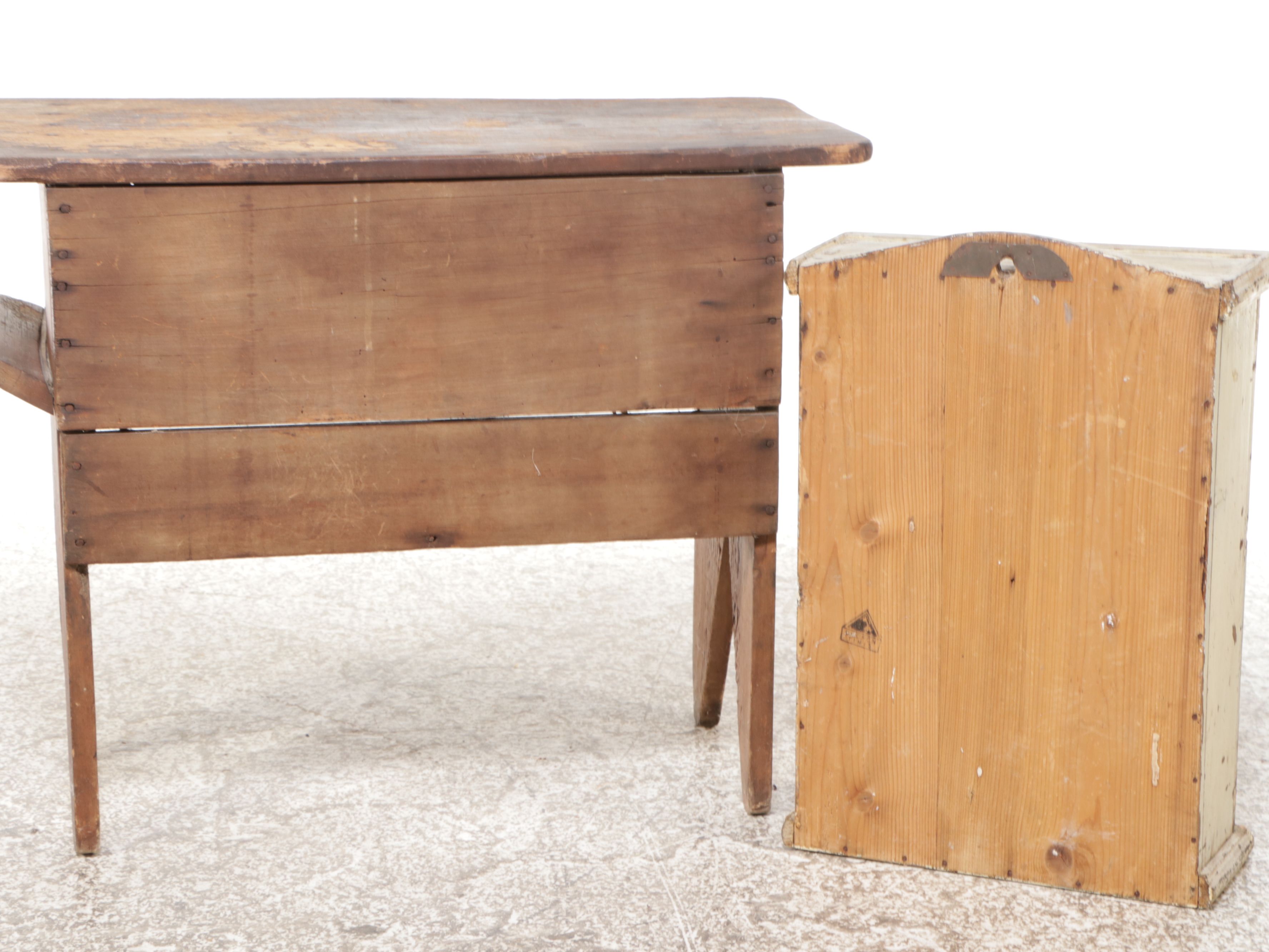 Antique Pine Standing Storage Box, Painted Wooden Wall Cabinet and More