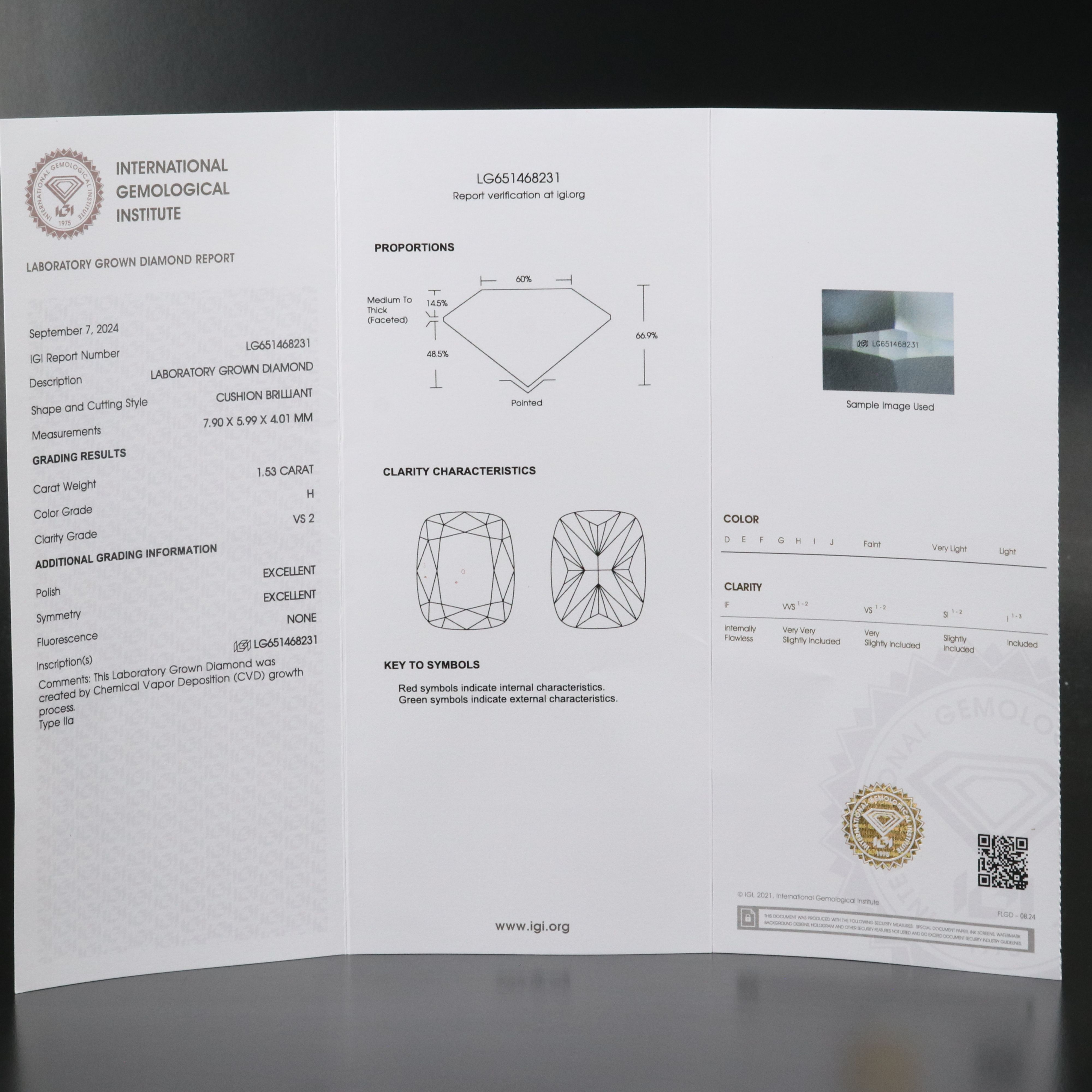 Loose 1.53 CT Lab Grown Diamond with IGI Report