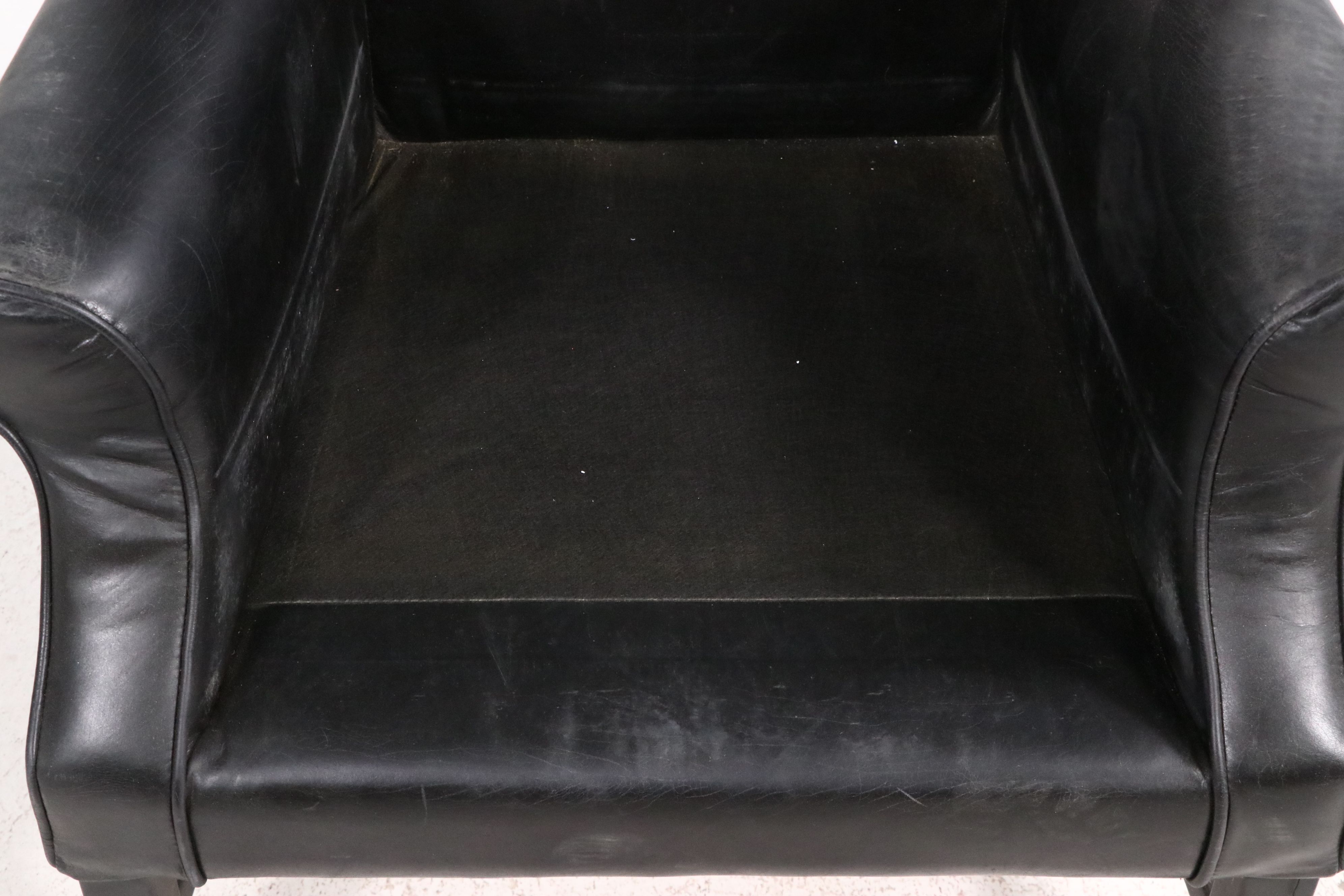 Contemporary Black Leather Wingback Armchair with Nailhead Trim