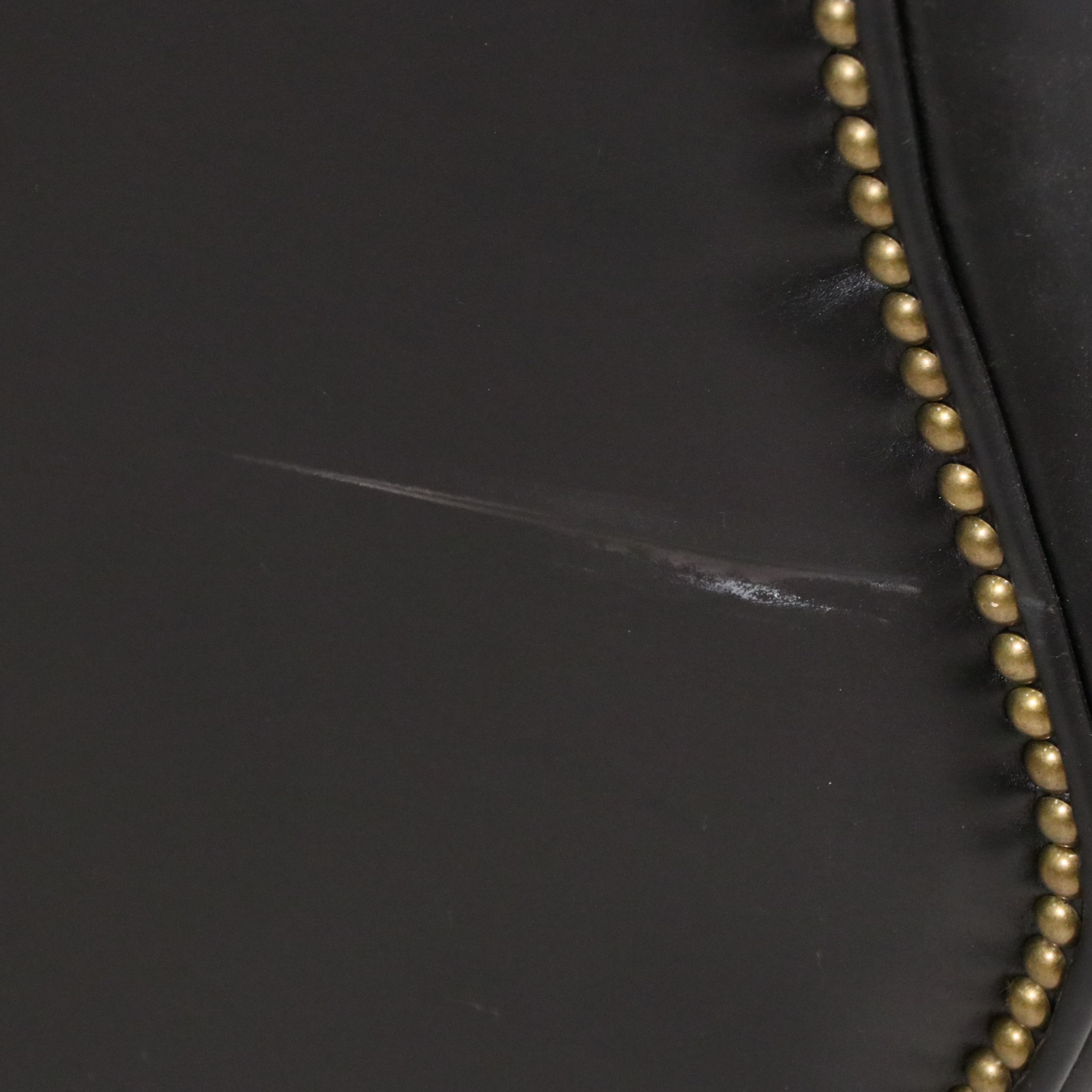 Contemporary Black Leather Wingback Armchair with Nailhead Trim