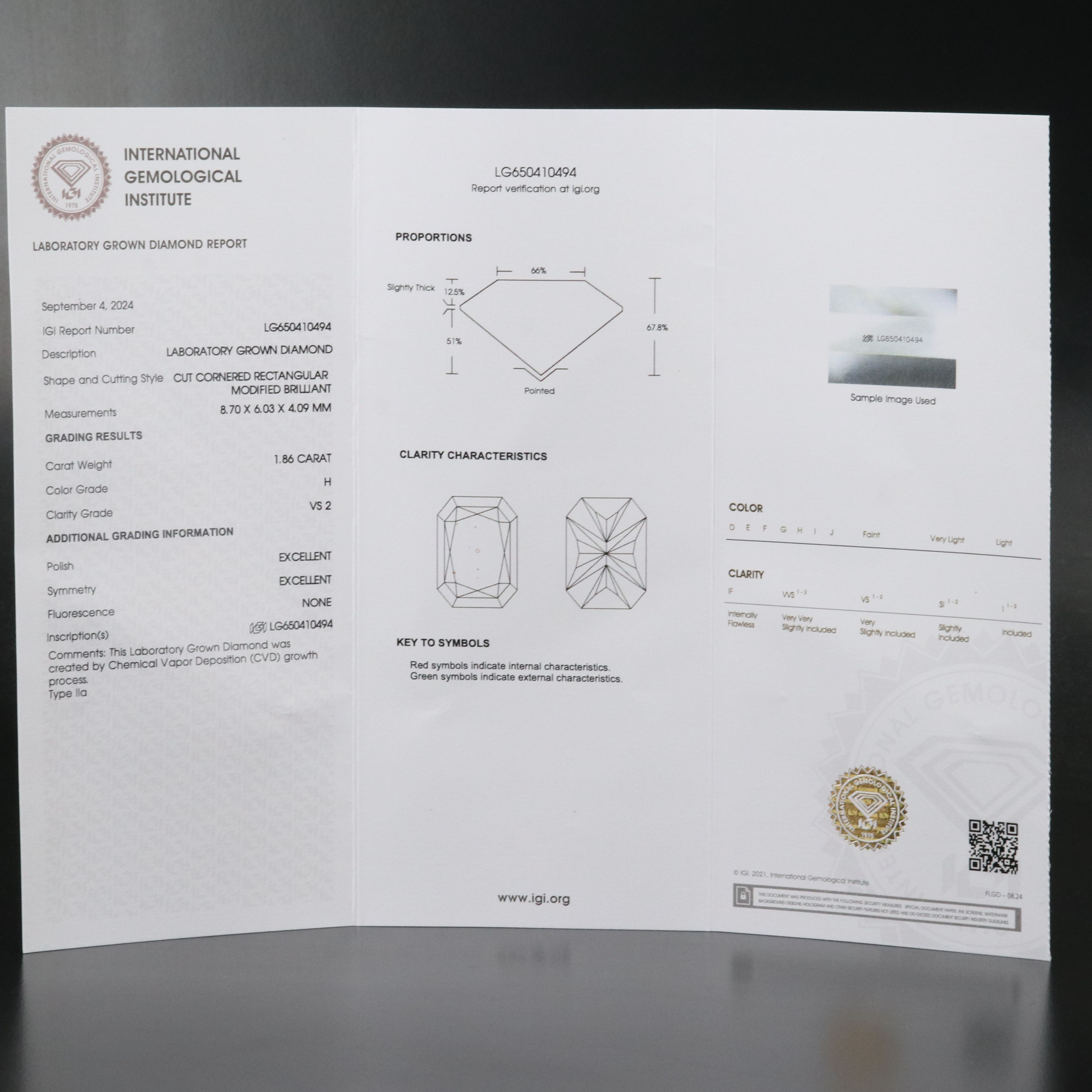 Loose 1.86 CT Lab Grown Diamond with IGI Report