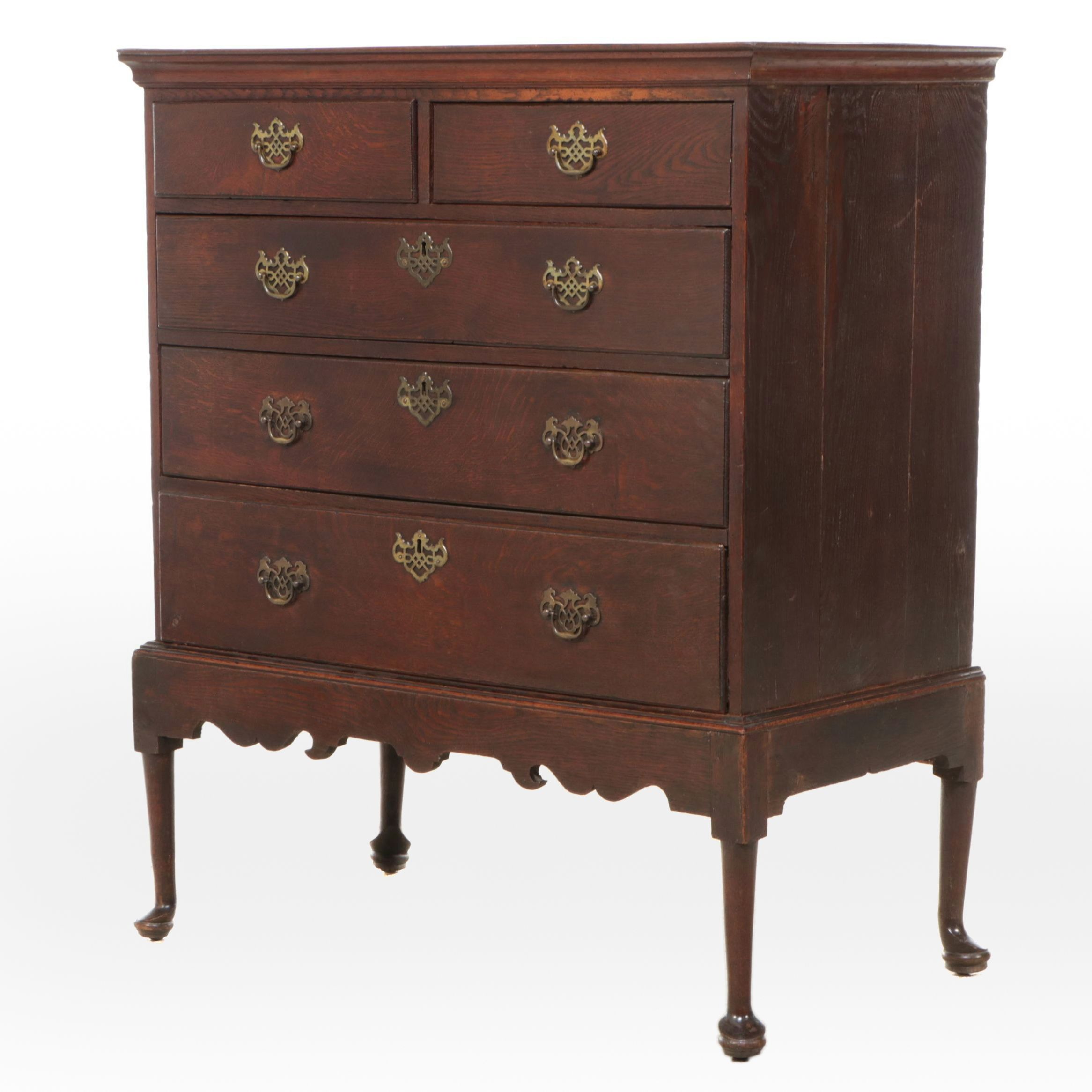Queen Anne Style Wooden Chest of Drawers on Frame