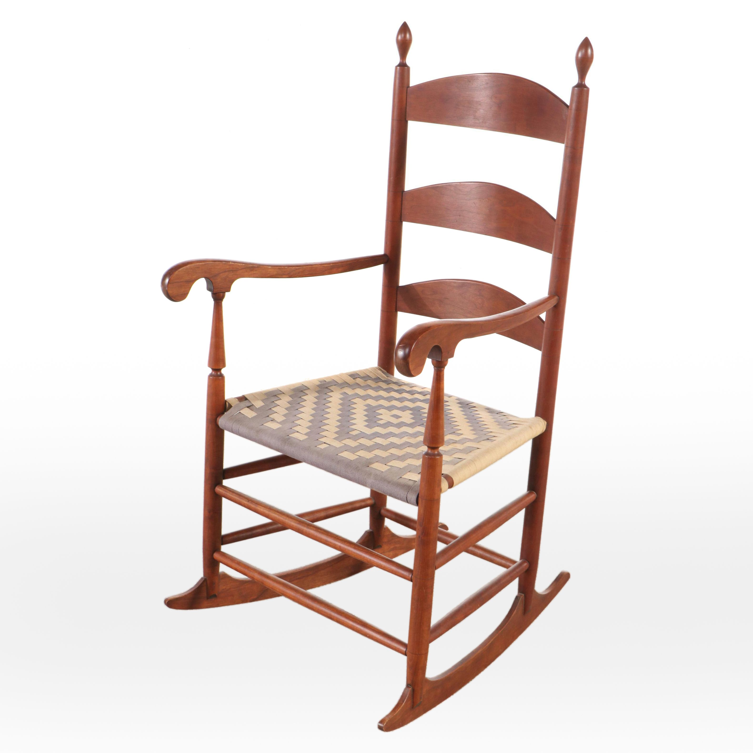 Shaker Style Wooden Ladder-Back Rocking Chair