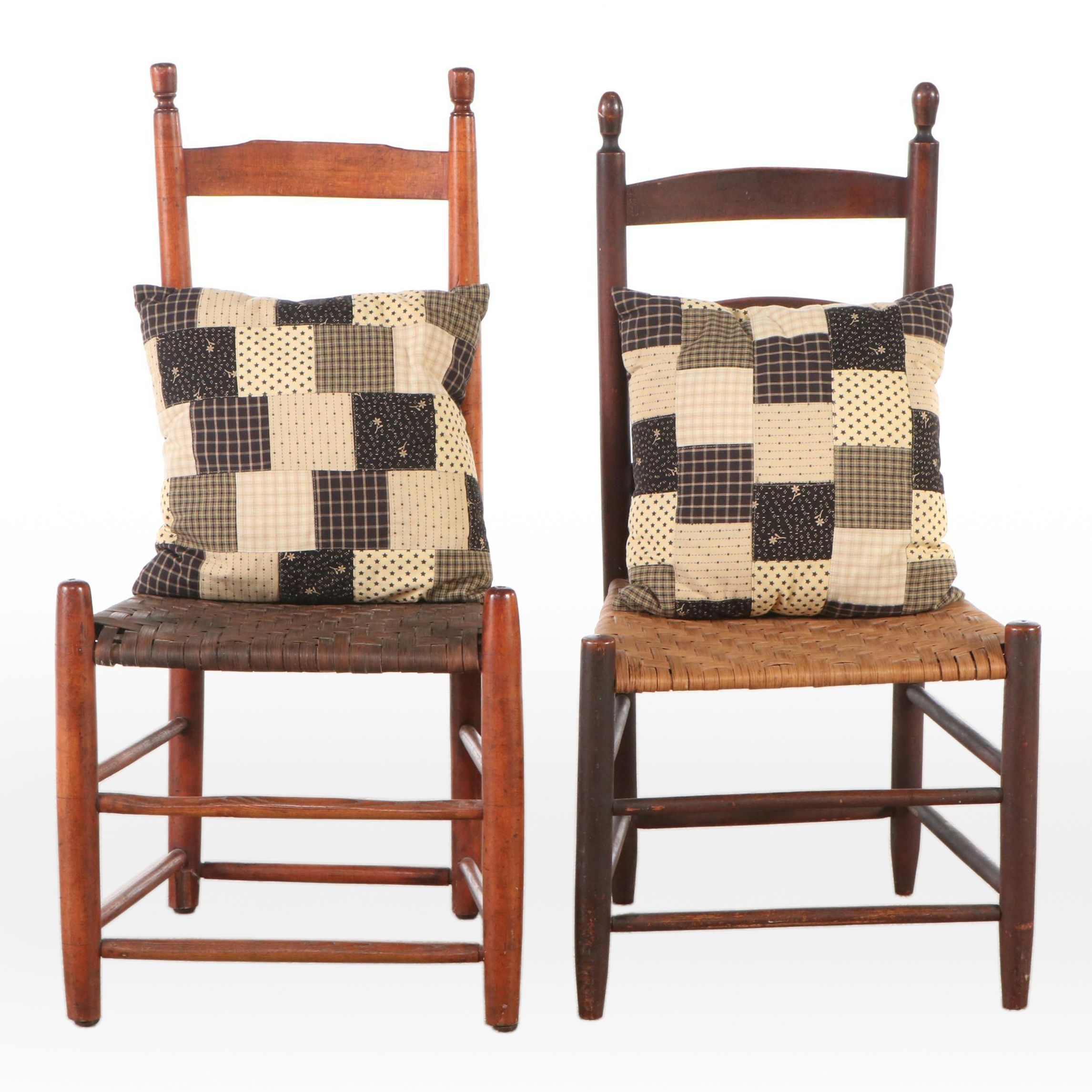 Pair of Ladder Back Wooden Side Chairs with Woven Seats