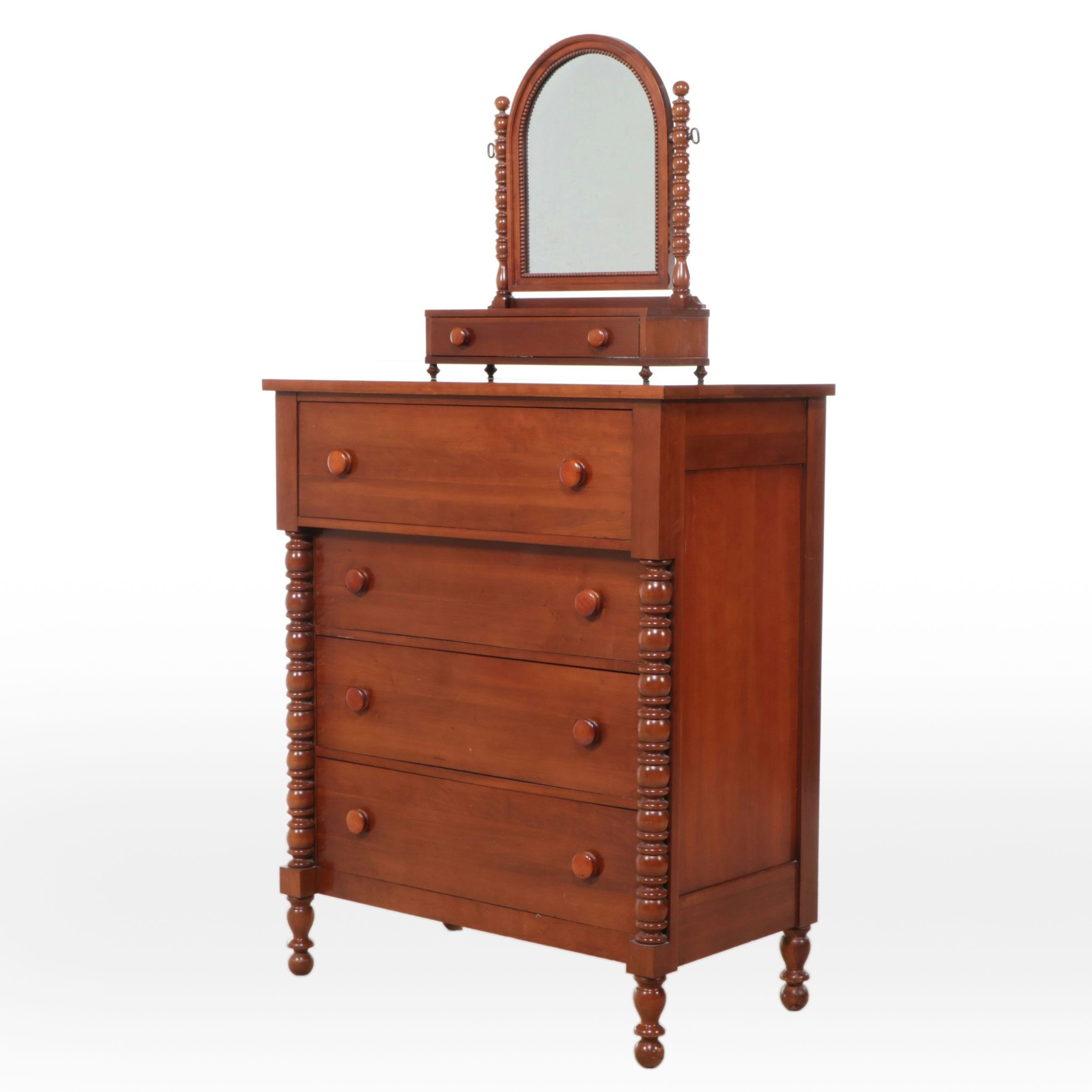 Davis Cabinet Company Empire Style Cherry Chest of Drawers with Mirror