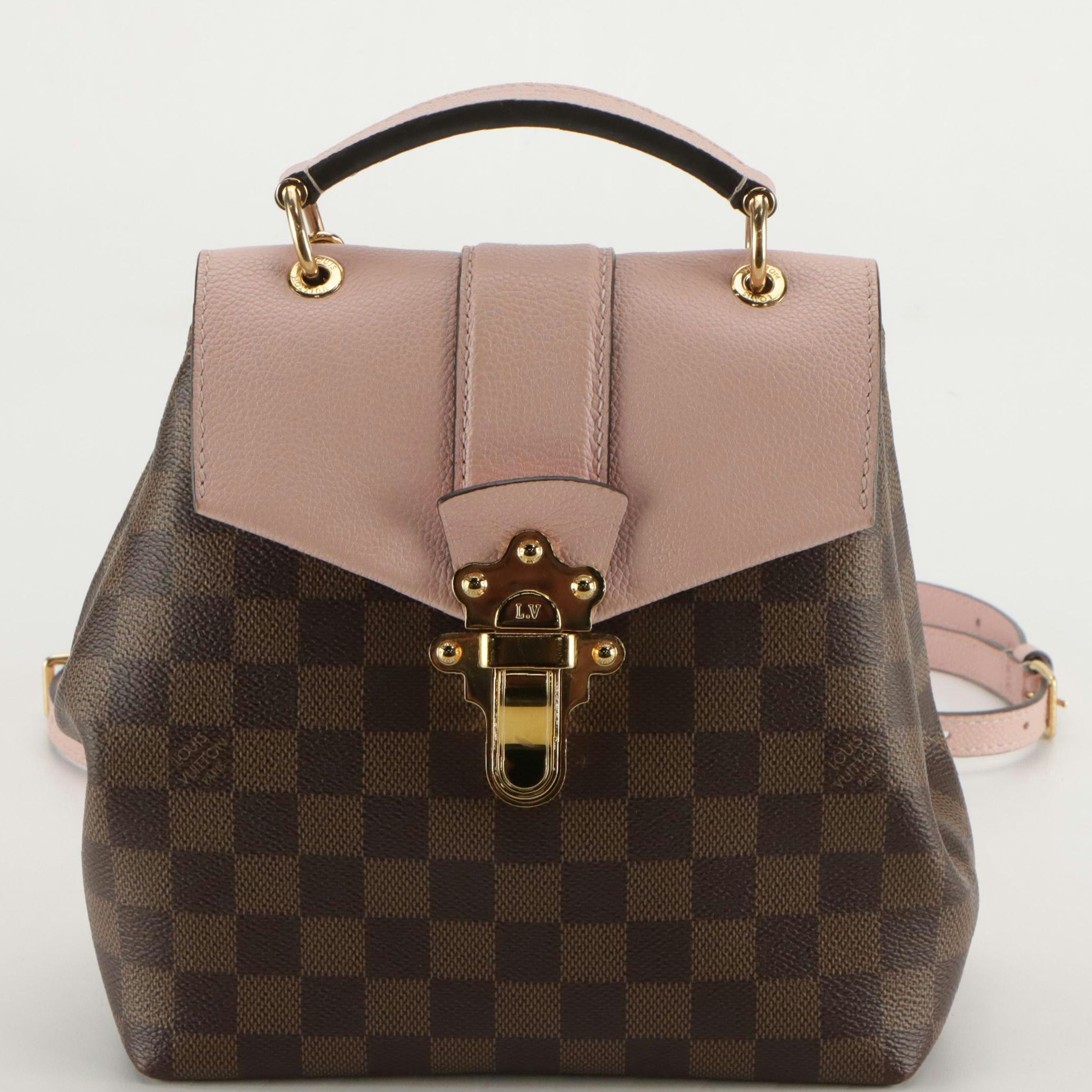 Louis Vuitton Clapton Backpack in Damier Ebene Canvas and Pink Leather, With Box