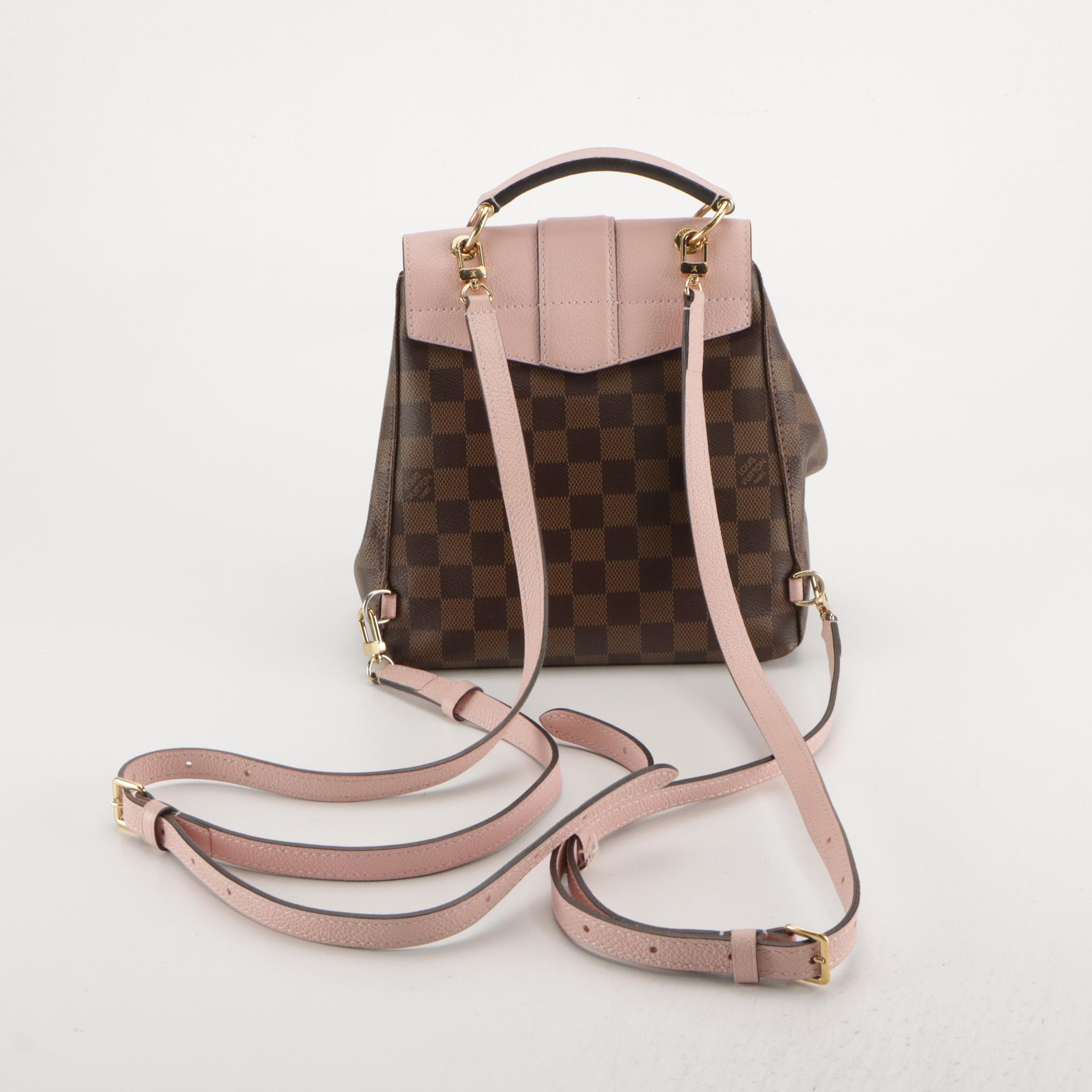 Louis Vuitton Clapton Backpack in Damier Ebene Canvas and Pink Leather, With Box