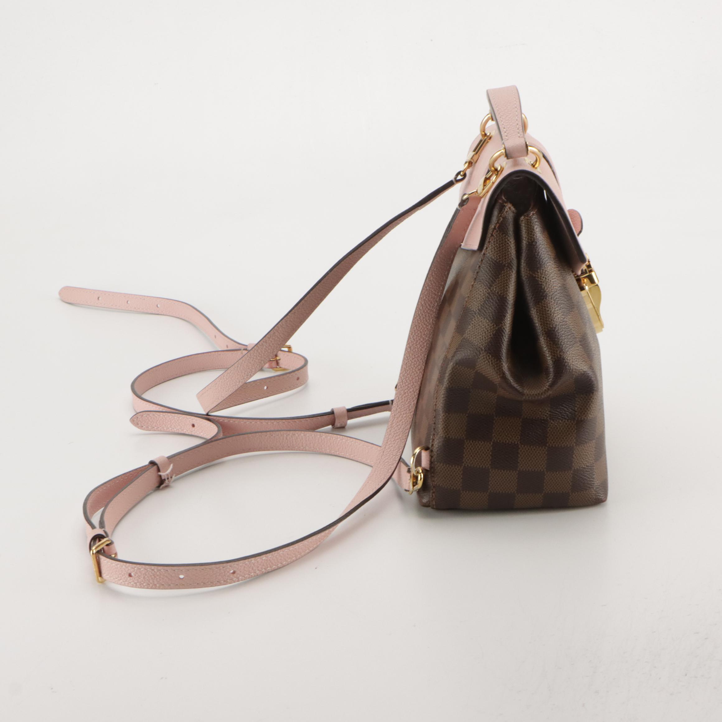 Louis Vuitton Clapton Backpack in Damier Ebene Canvas and Pink Leather, With Box