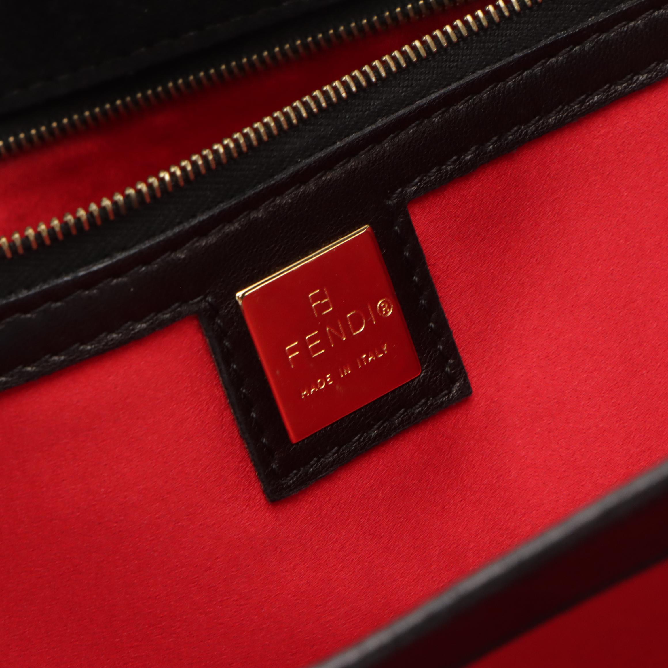 Fendi Mamma Baguette Shoulder Bag in Black Suede with Red Glittered FF Detail