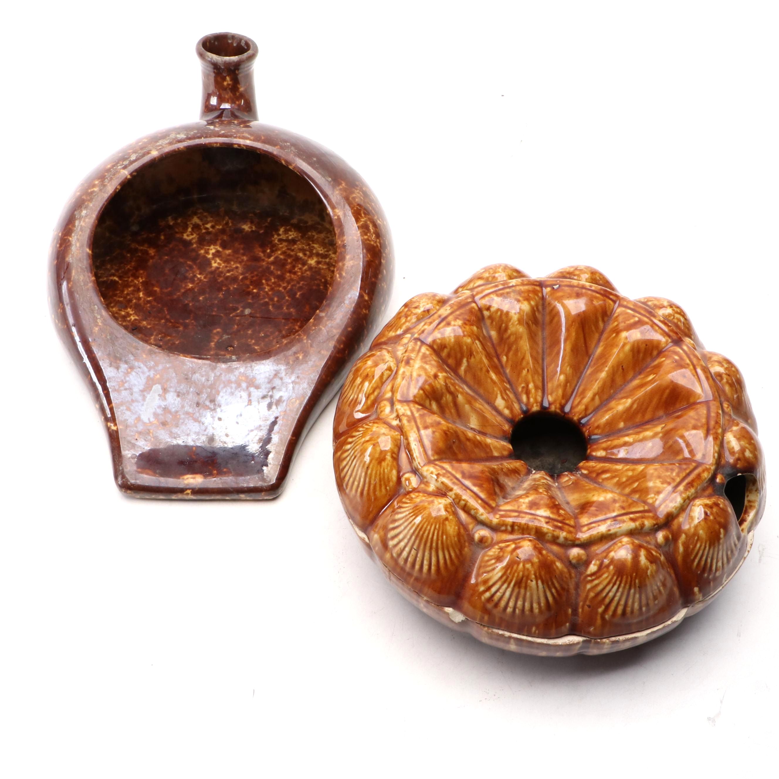 Bennington Rockingham Glaze Ceramic Bedpan and Spitoon, 19th Century