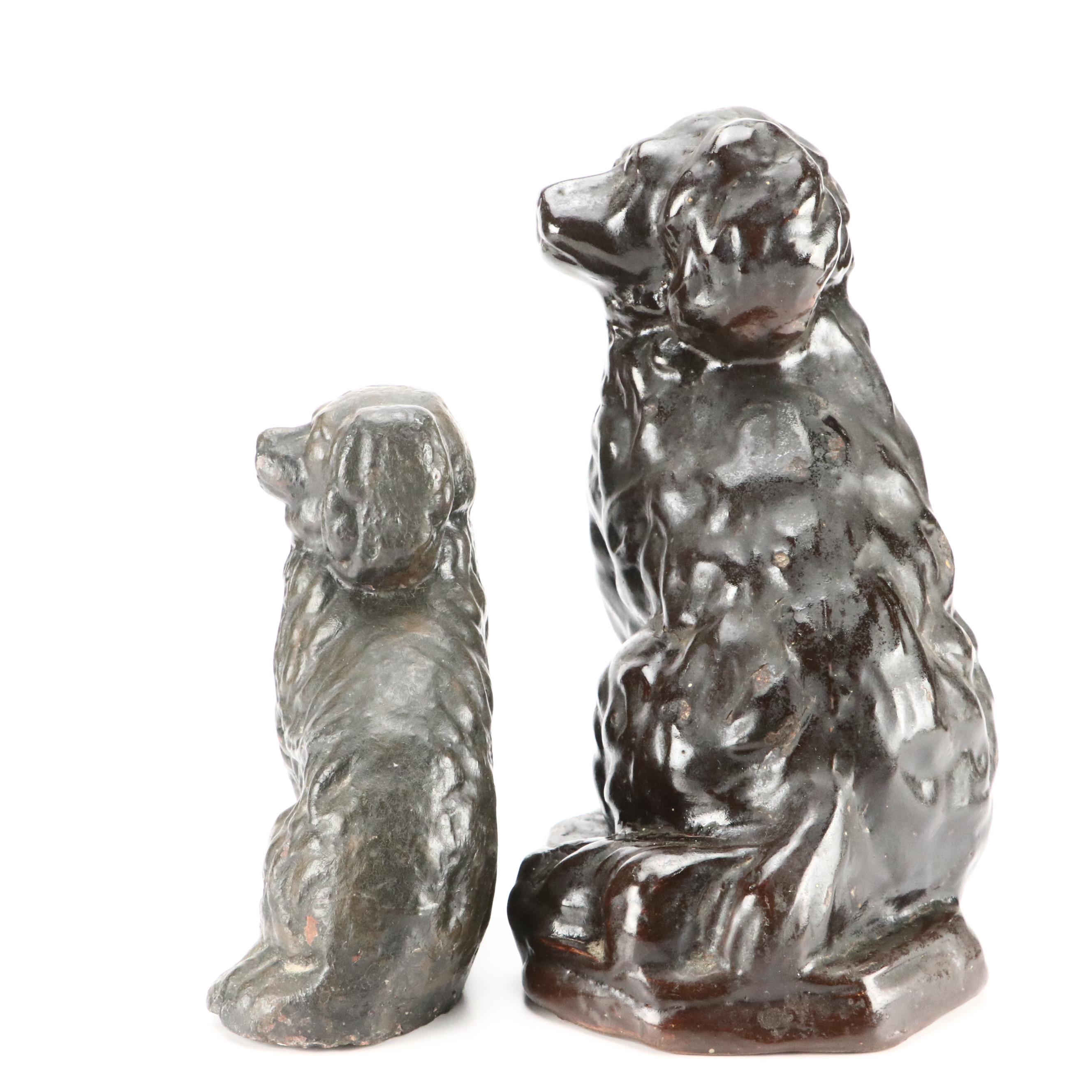 Jackfield Glazed Earthenware Spaniel Figurines, 19th Century