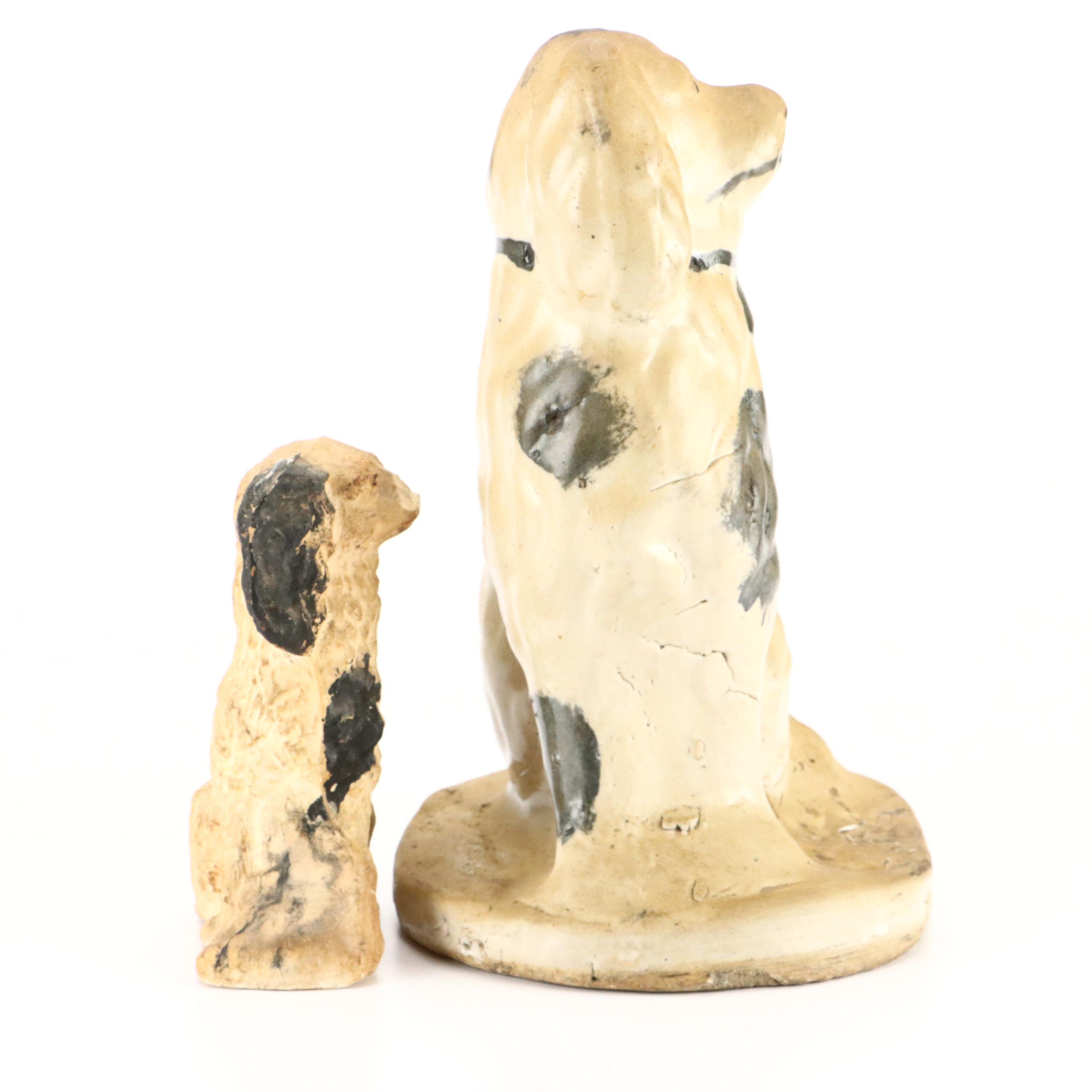 Staffordshire Style Chalkware Spaniels, 20th Century