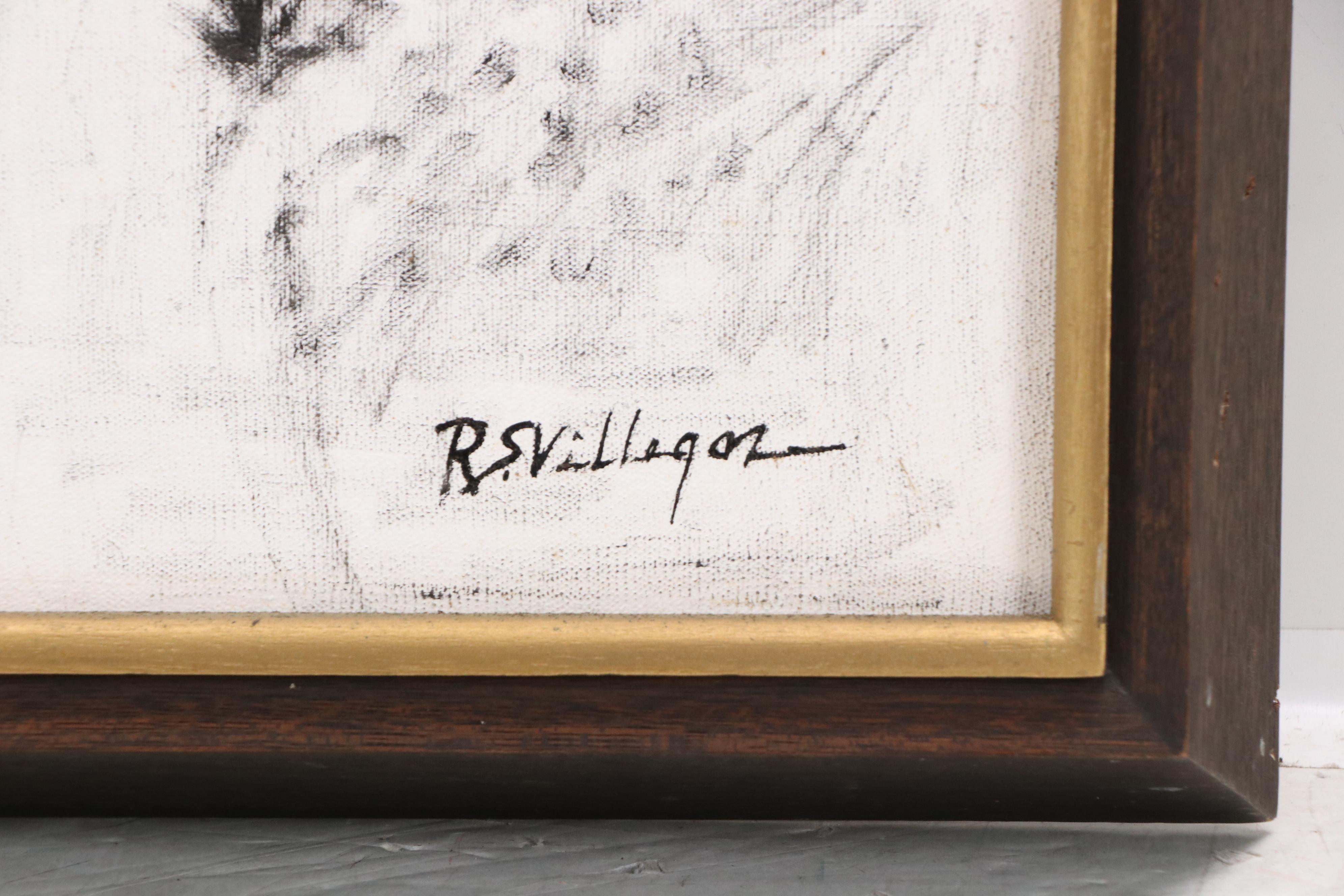 Renato Villegas Minimalist Landscape Oil Painting of House, Mid to Late 20th C.