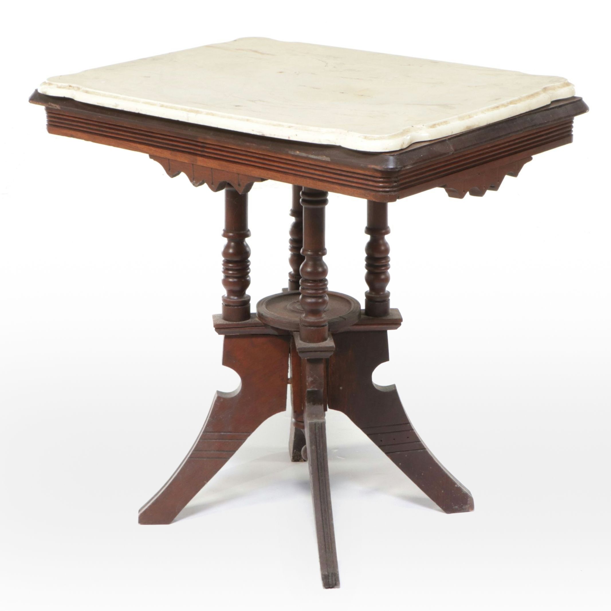 Eastlake Walnut Center Table with Marble Top