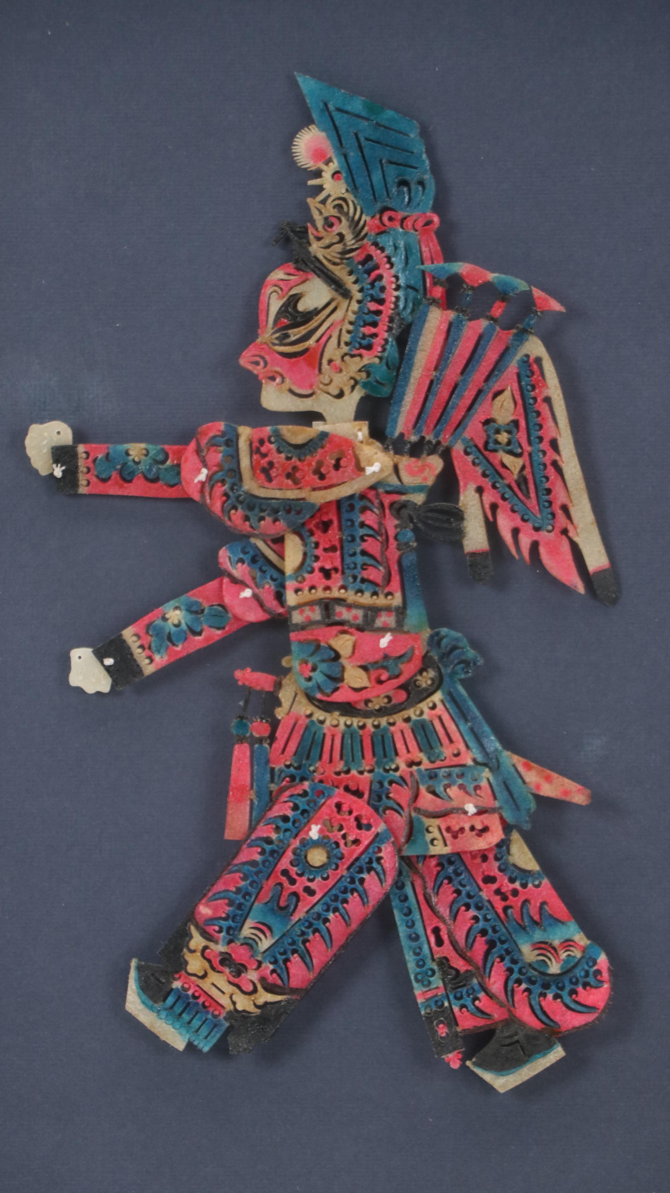 Chinese Pierced and Dyed Translucent Hide Shadow Puppet, 20th C.