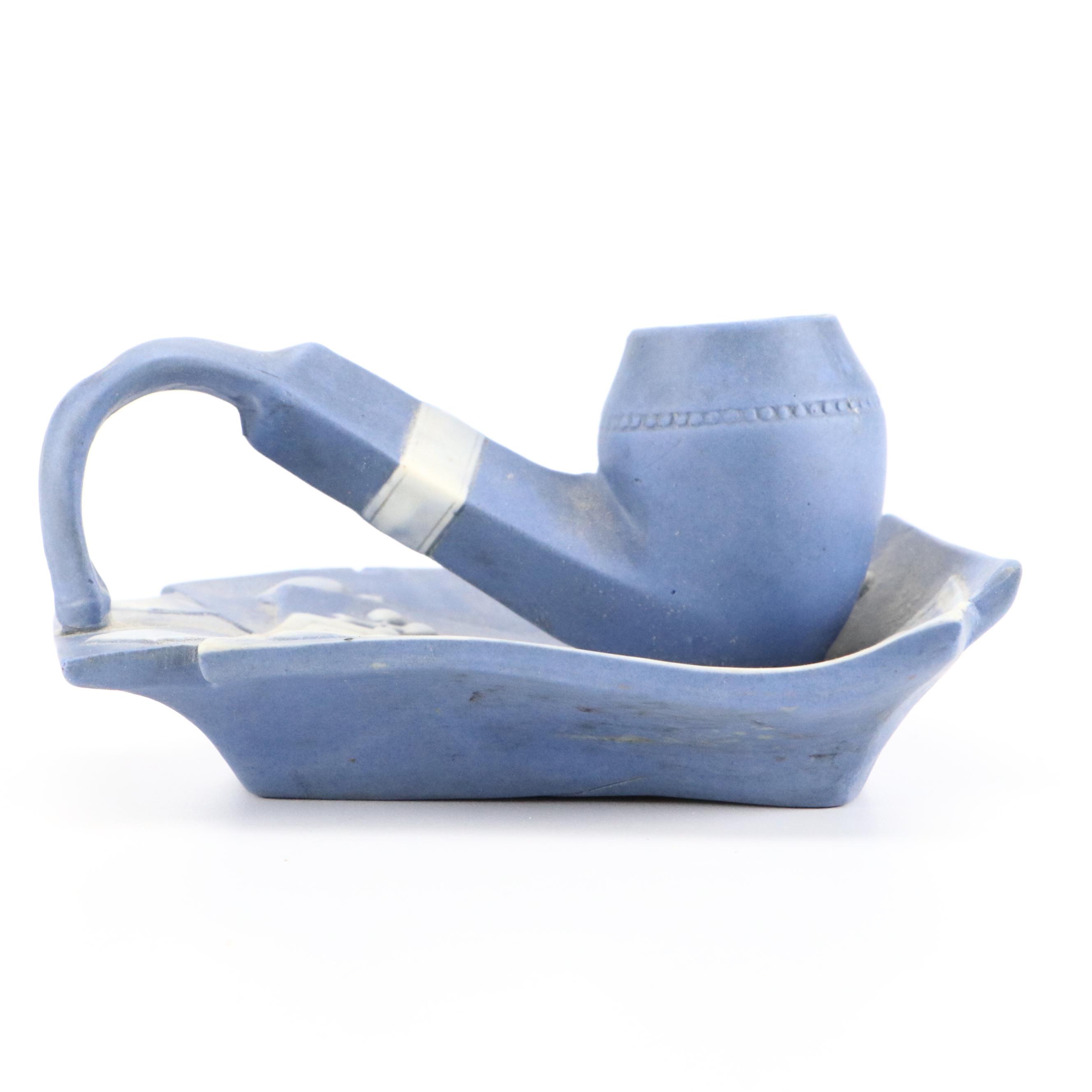Wedgwood Blue Jasperware Votive Bowl with Ceramic Pipe and Card Candle Holder