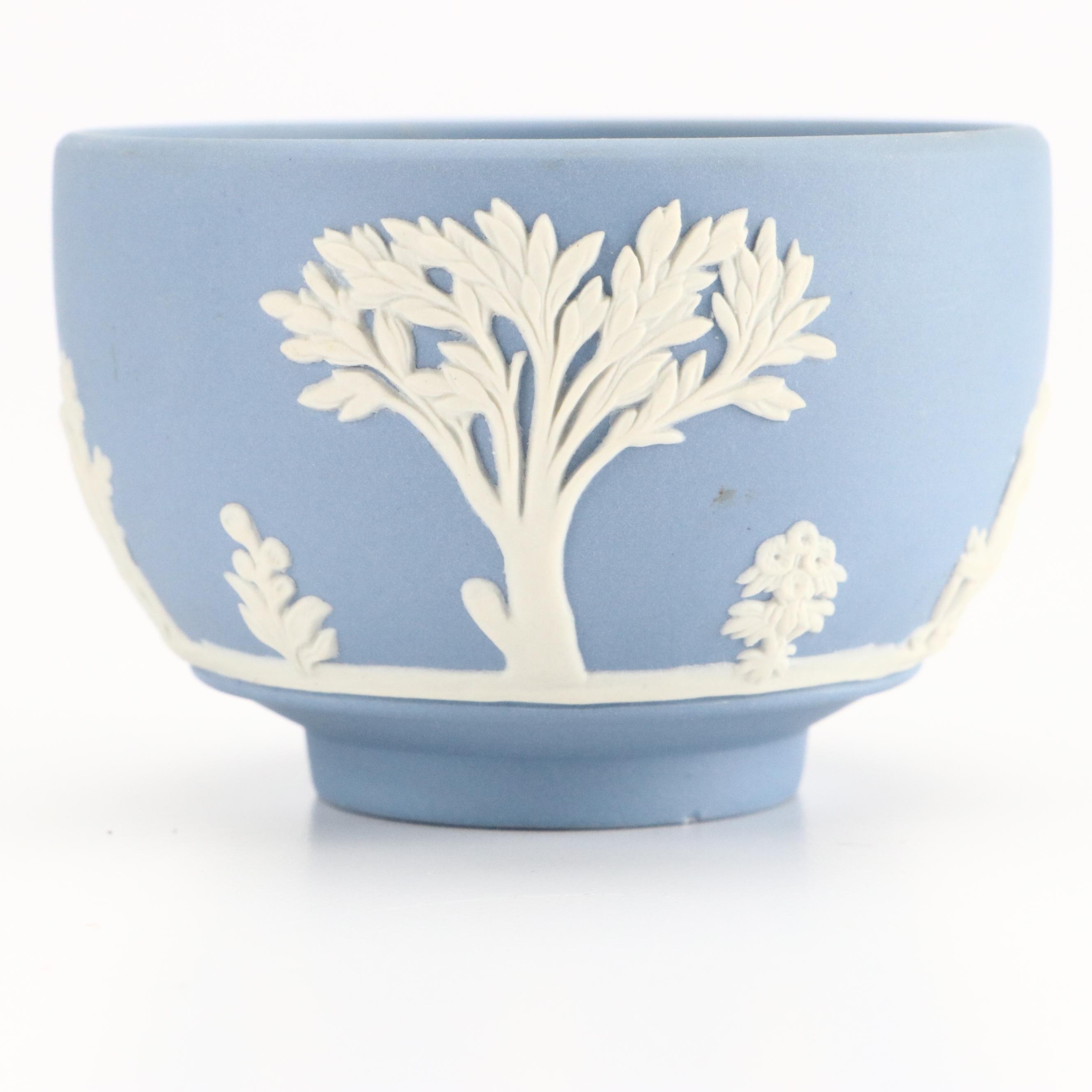 Wedgwood Blue Jasperware Votive Bowl with Ceramic Pipe and Card Candle Holder