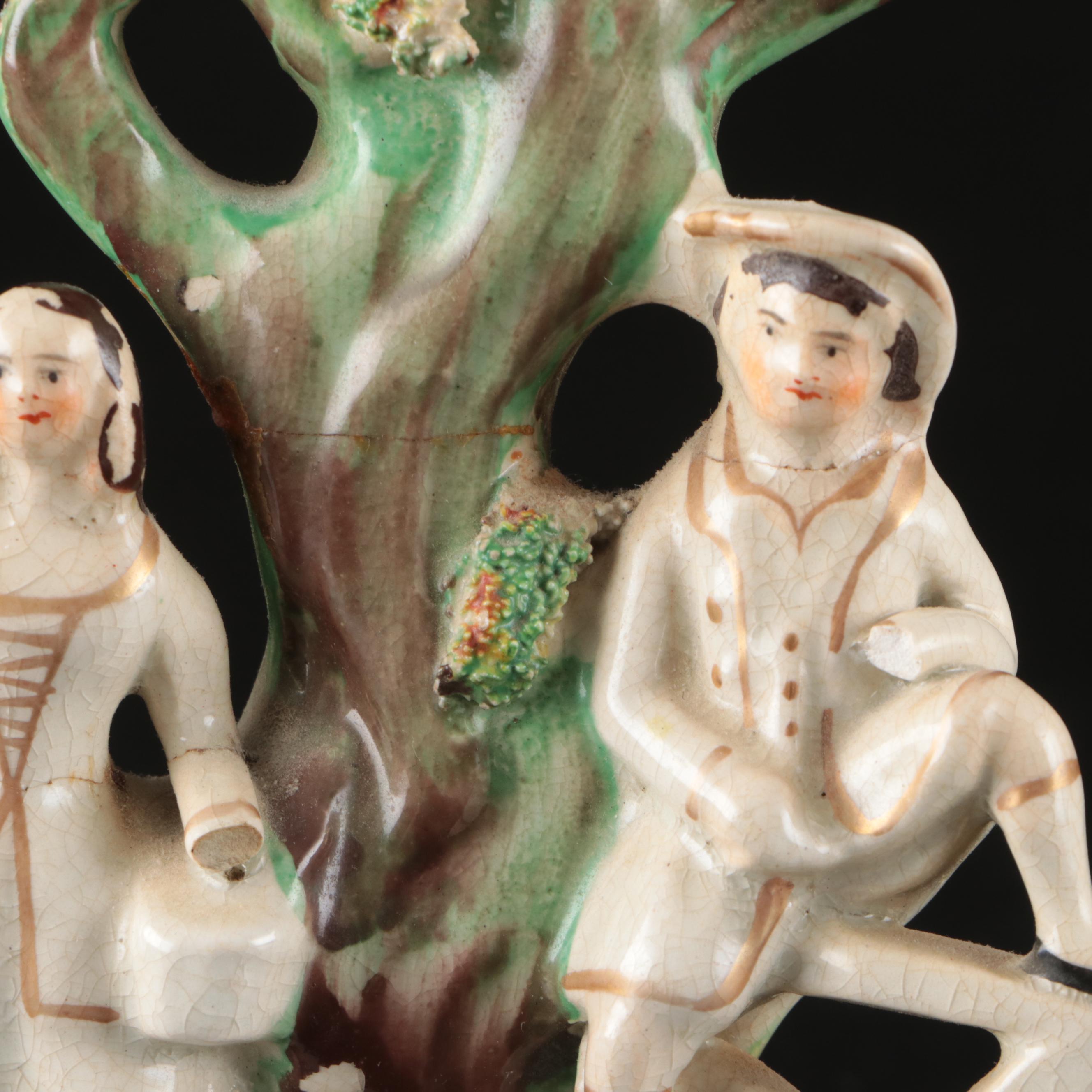 Staffordshire Victorian Earthenware Couples in Trees