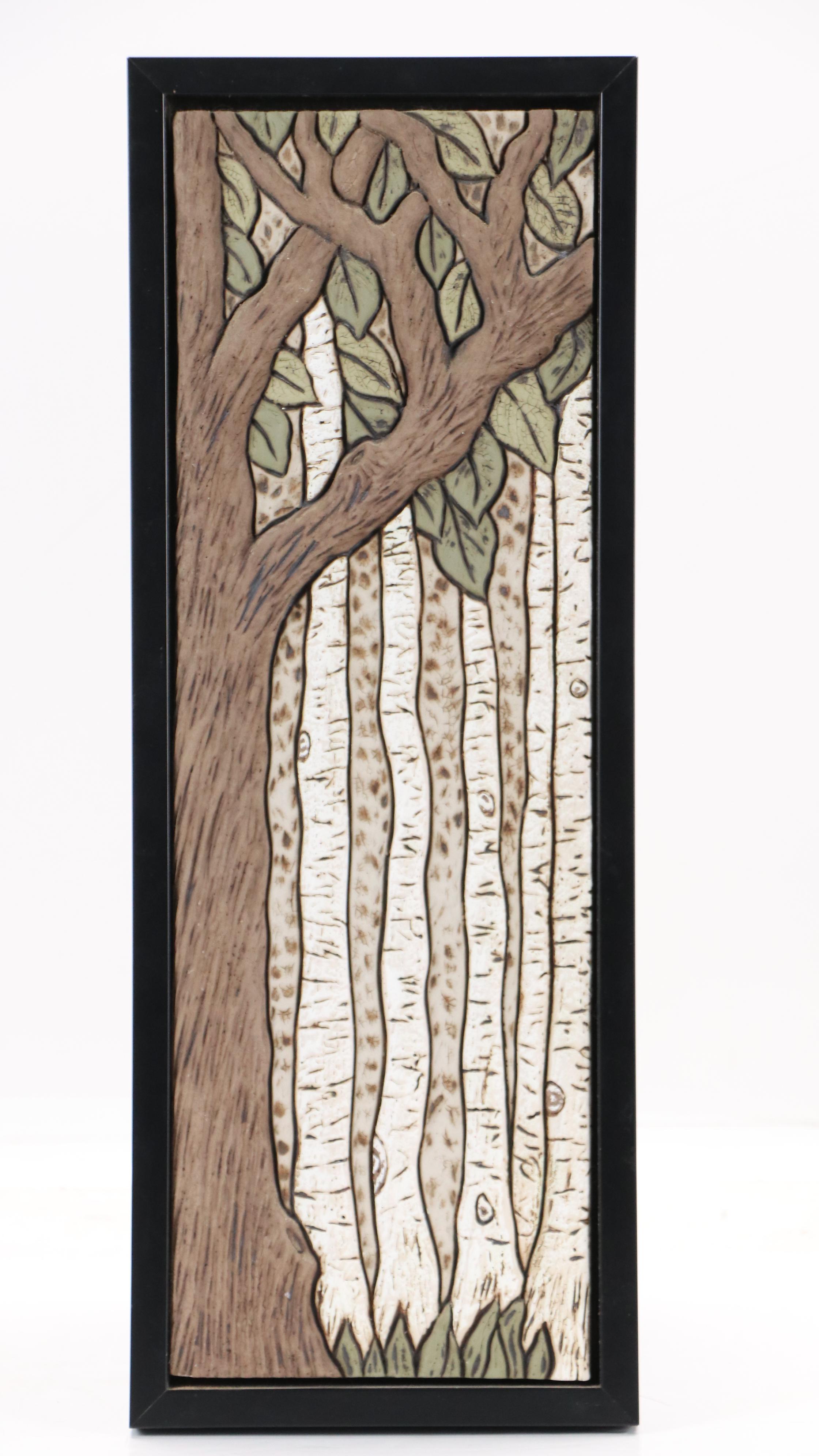 Deb LeAir Matte Glazed Ceramic Tile of Trees, 21st Century